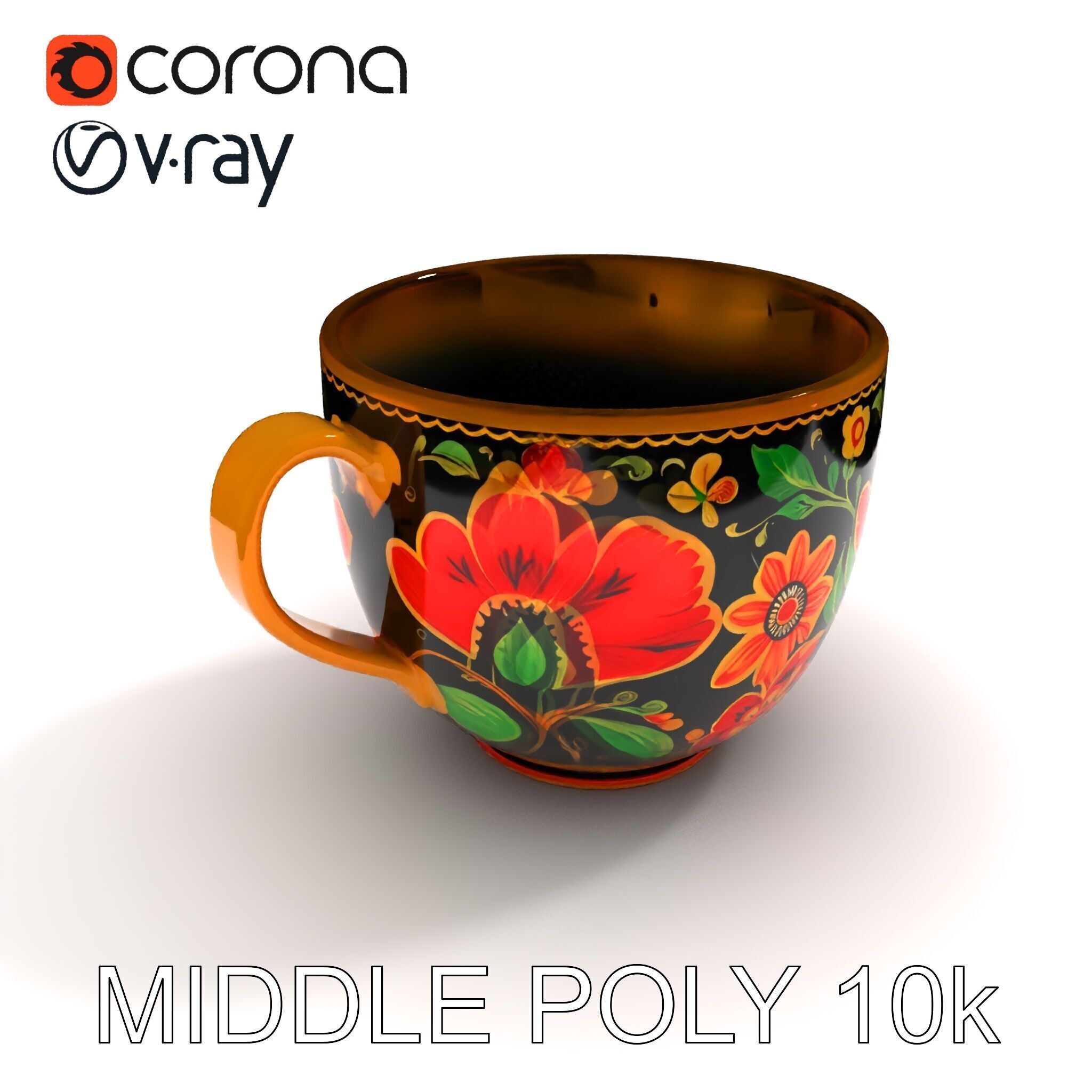 Decorative Floral Mug Model Pack Low-poly 3D model_30