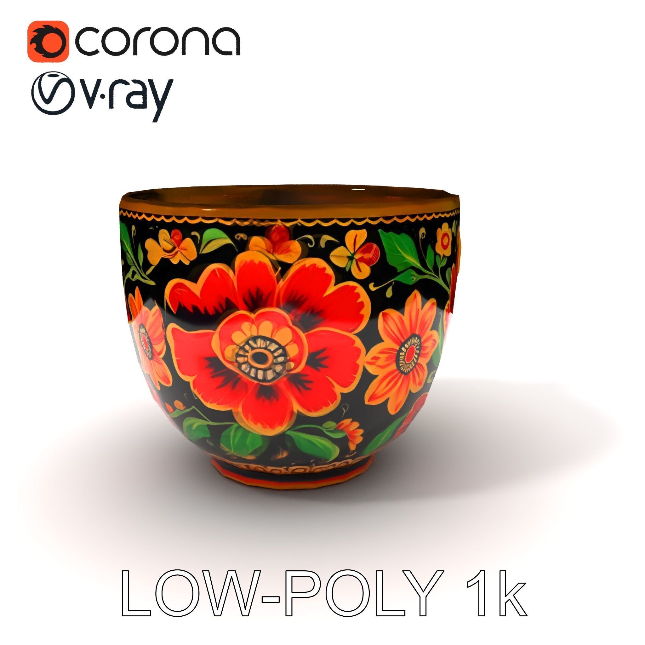 Decorative Floral Mug Model Pack Low-poly 3D model_13
