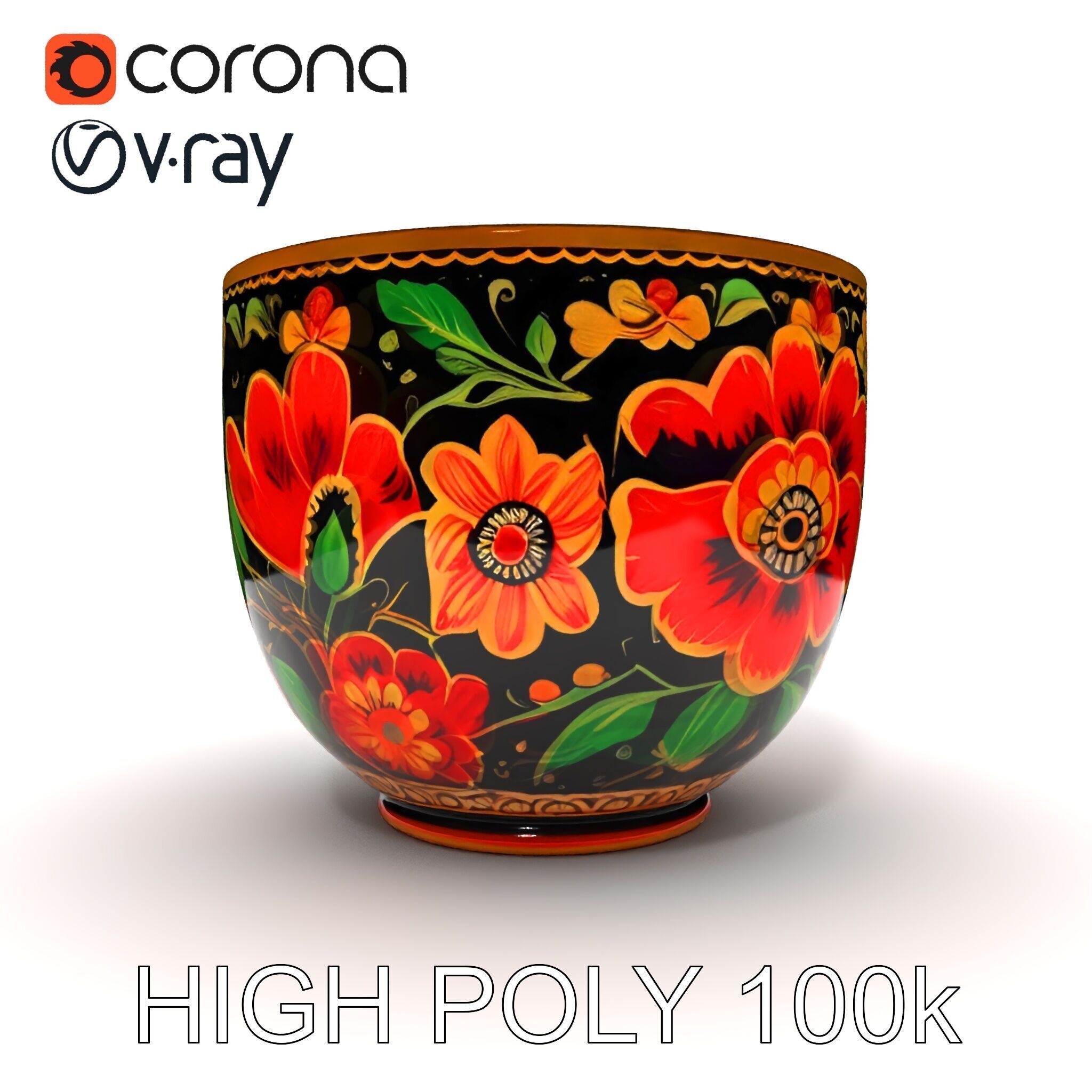 Decorative Floral Mug Model Pack Low-poly 3D model_8