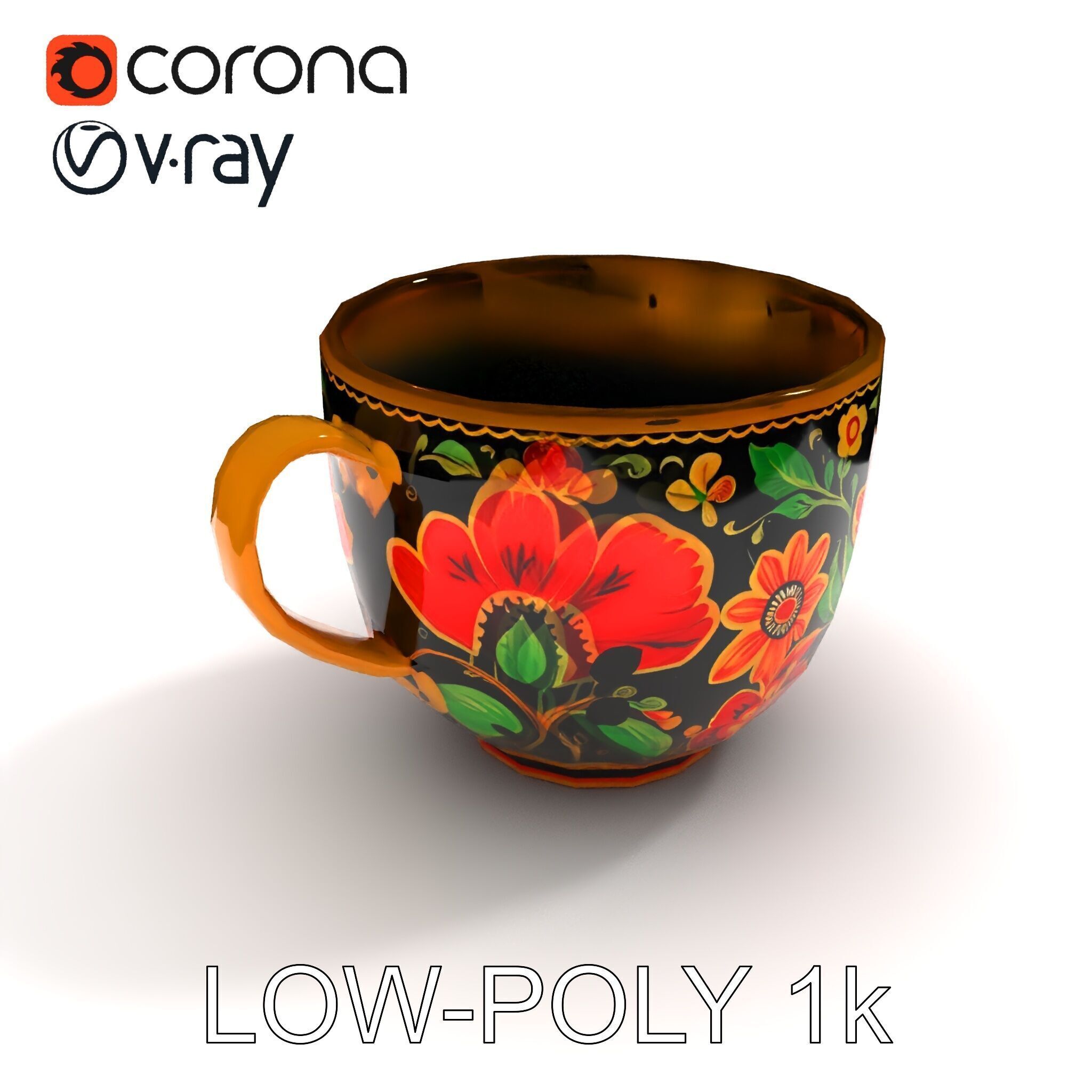Decorative Floral Mug Model Pack Low-poly 3D model_34