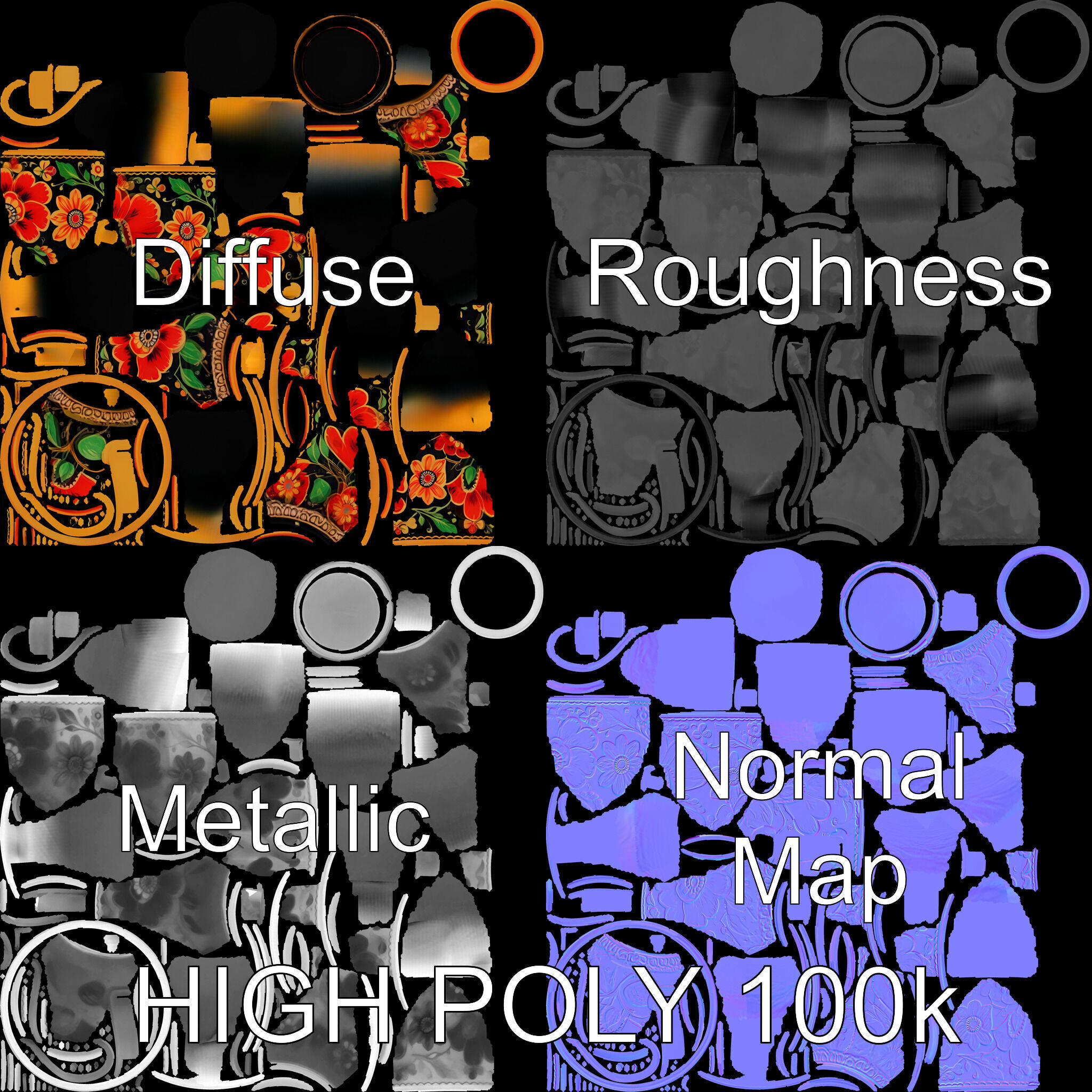 Decorative Floral Mug Model Pack Low-poly 3D model_2