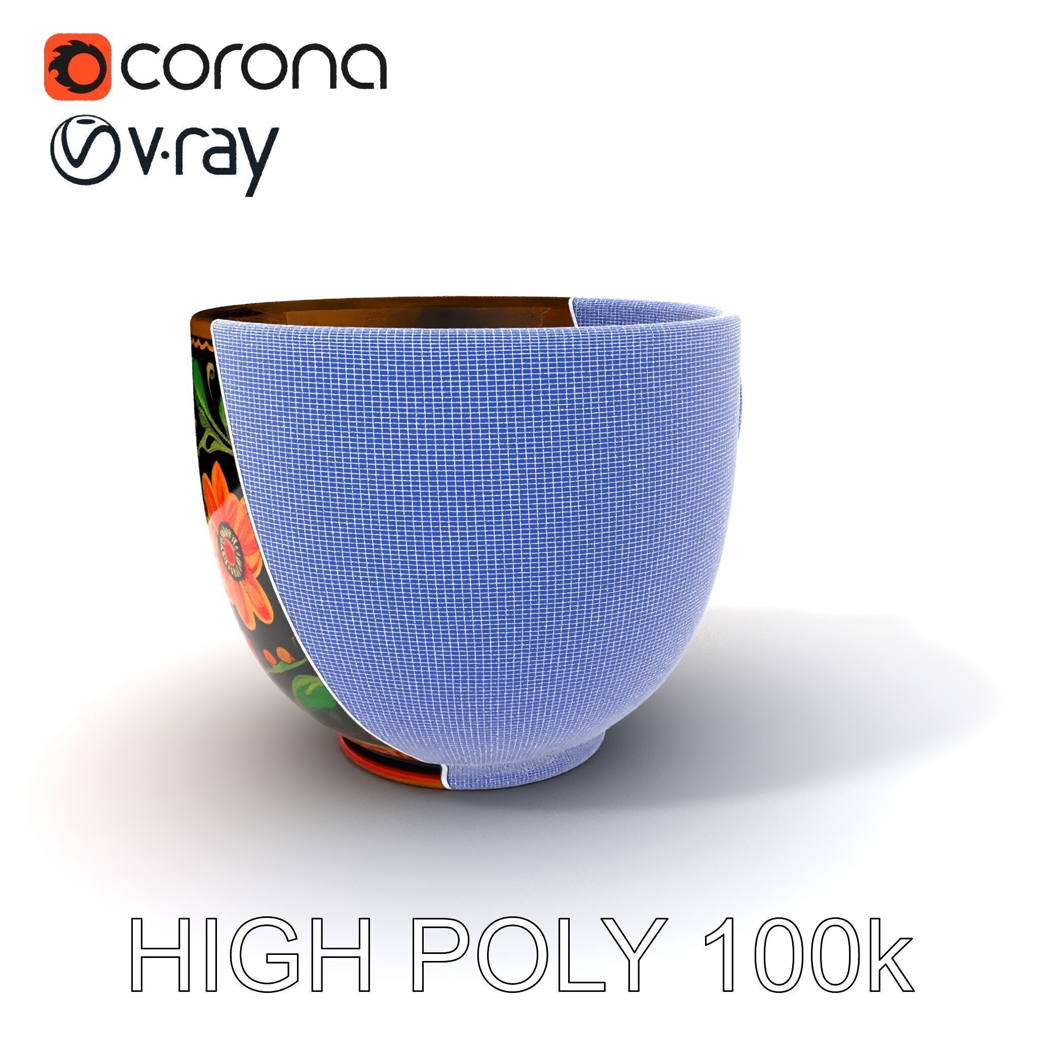 Decorative Floral Mug Model Pack Low-poly 3D model_3