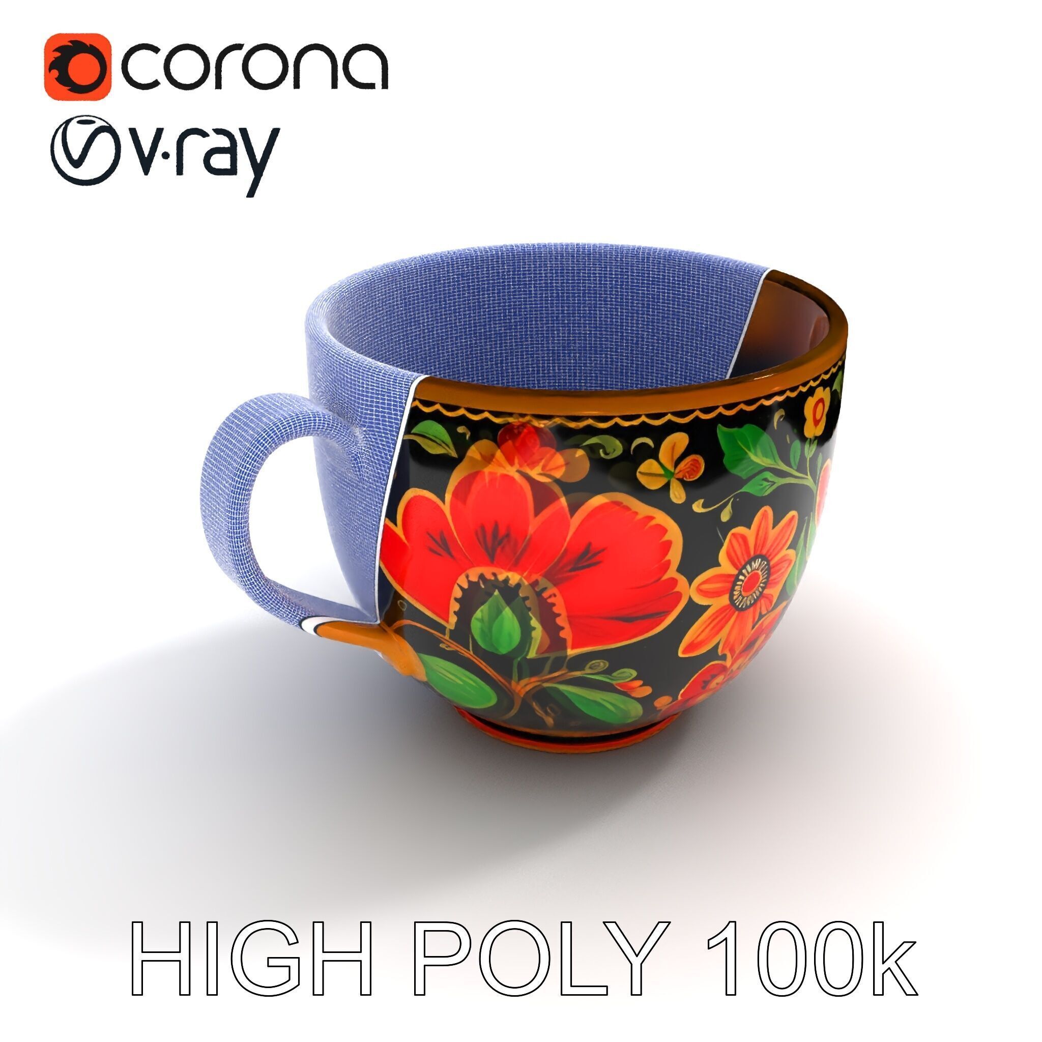 Decorative Floral Mug Model Pack Low-poly 3D model_14