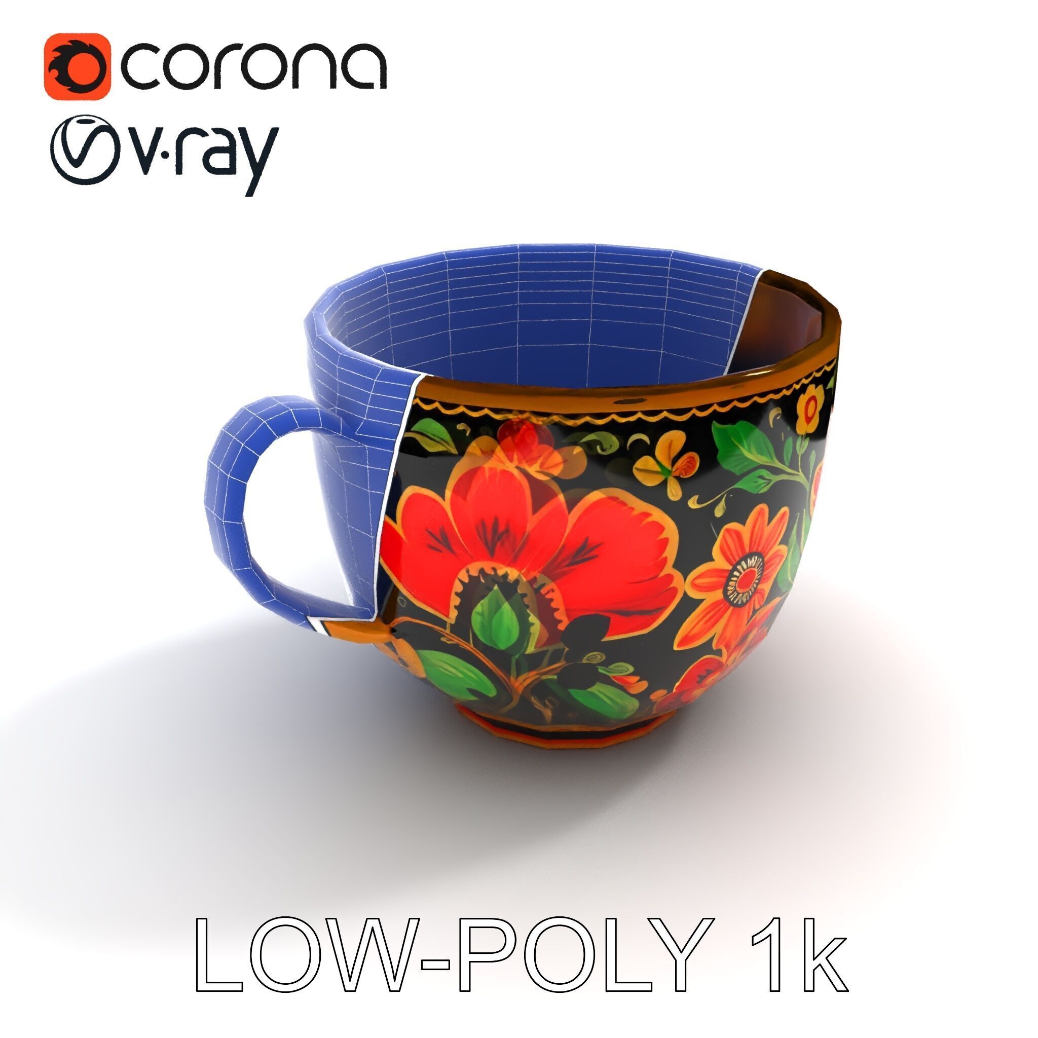 Decorative Floral Mug Model Pack Low-poly 3D model_28