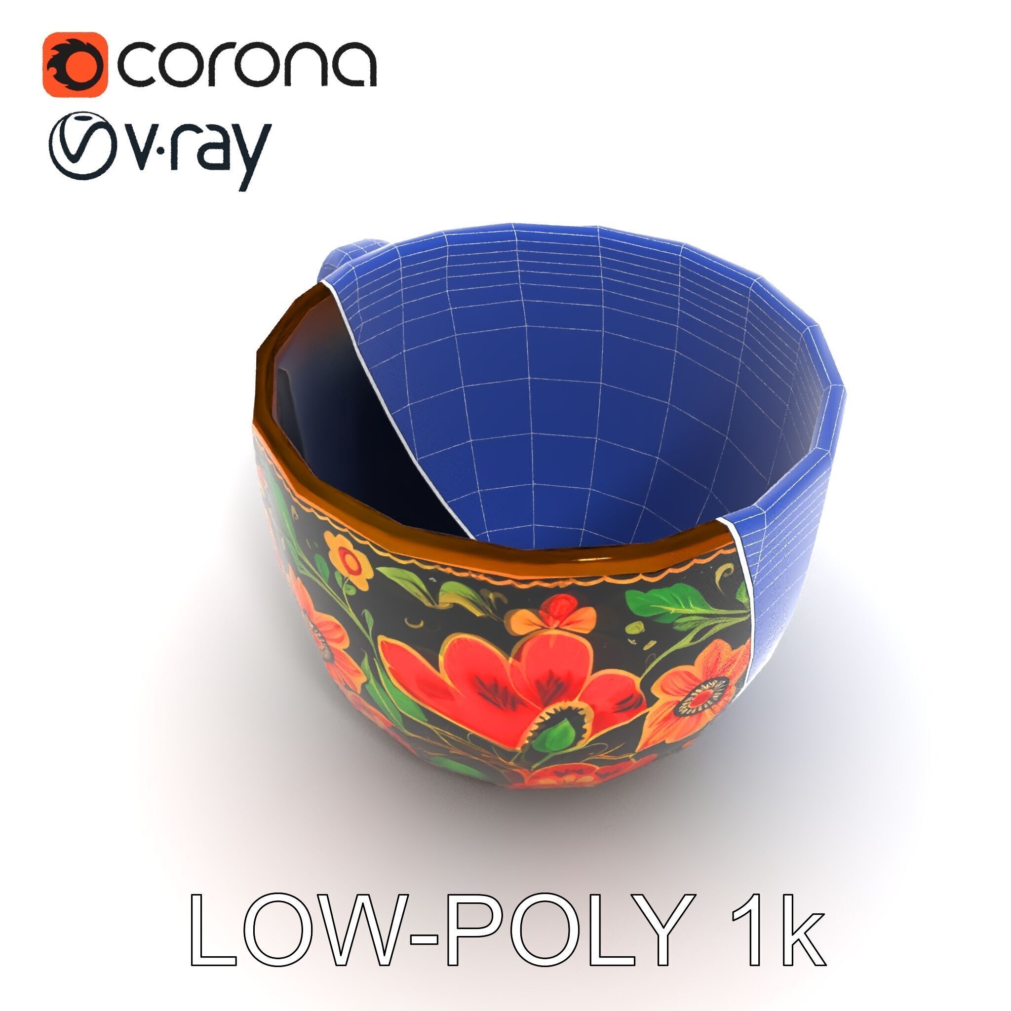Decorative Floral Mug Model Pack Low-poly 3D model_23