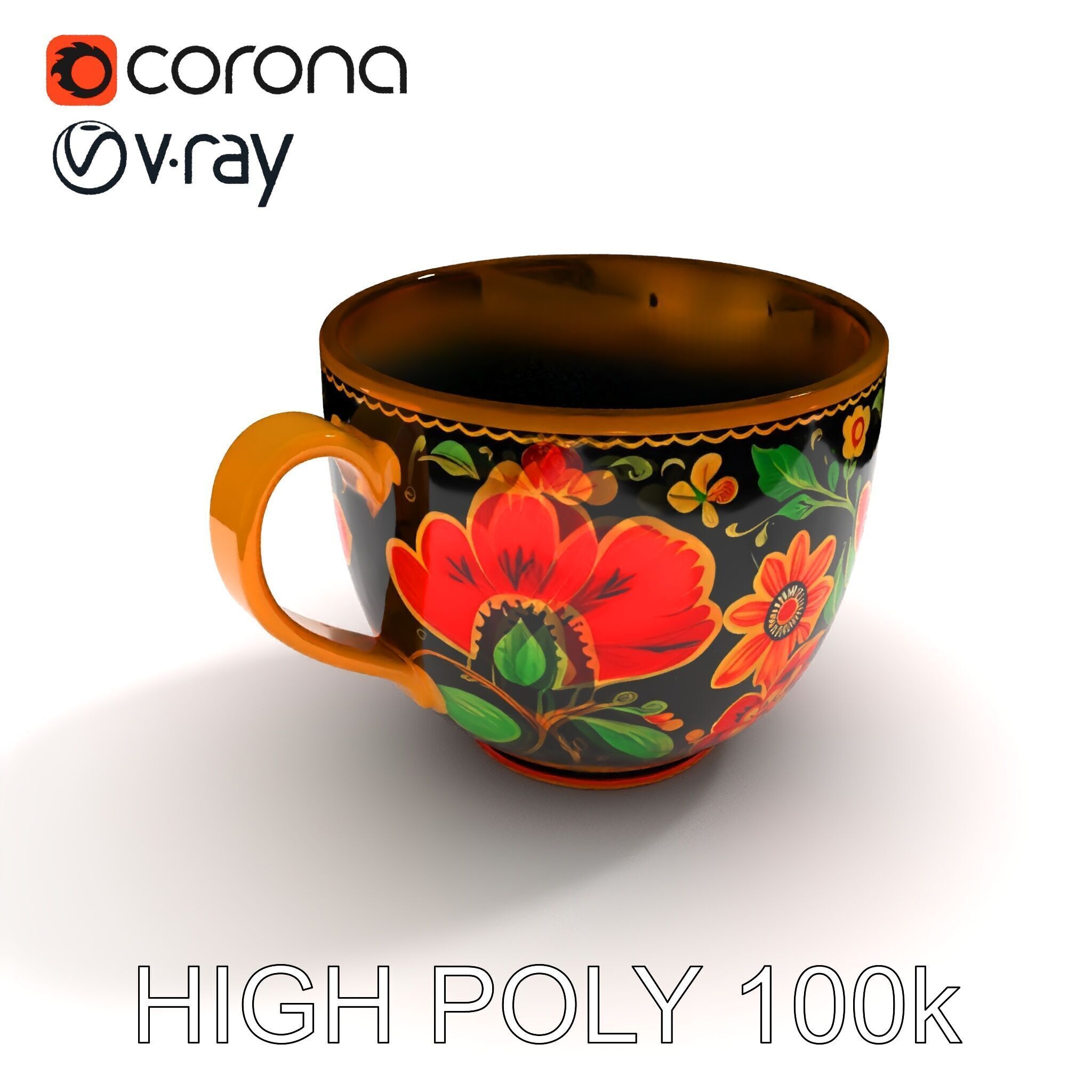 Decorative Floral Mug Model Pack Low-poly 3D model_29