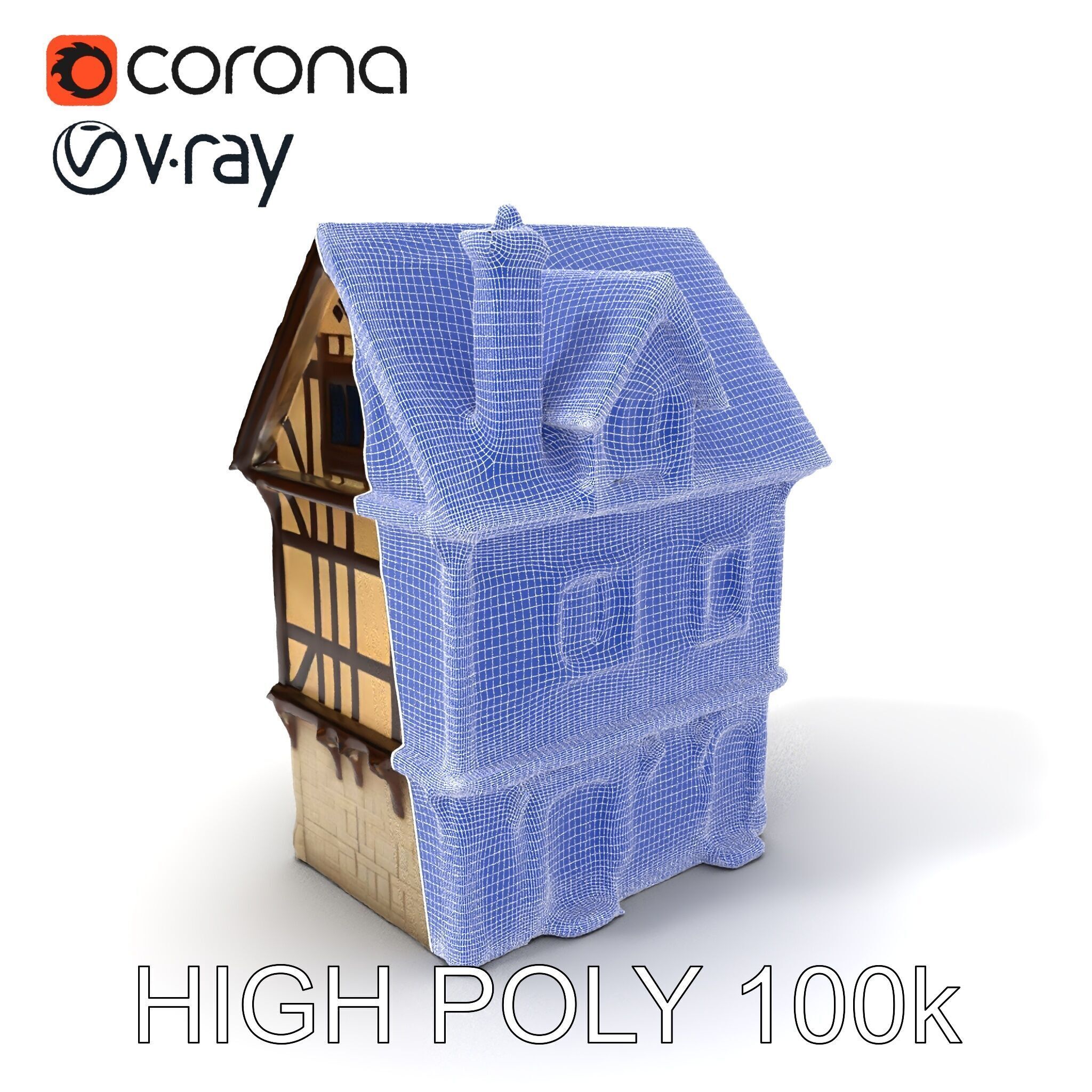 Medieval Timbered House Model Pack Low-poly 3D model_3