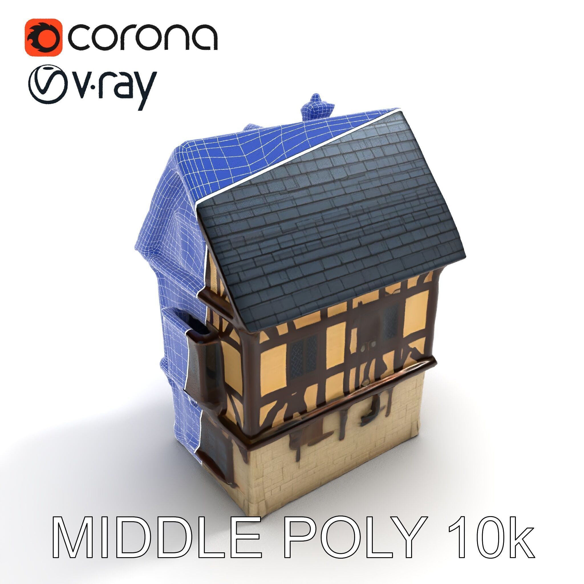 Medieval Timbered House Model Pack Low-poly 3D model_15