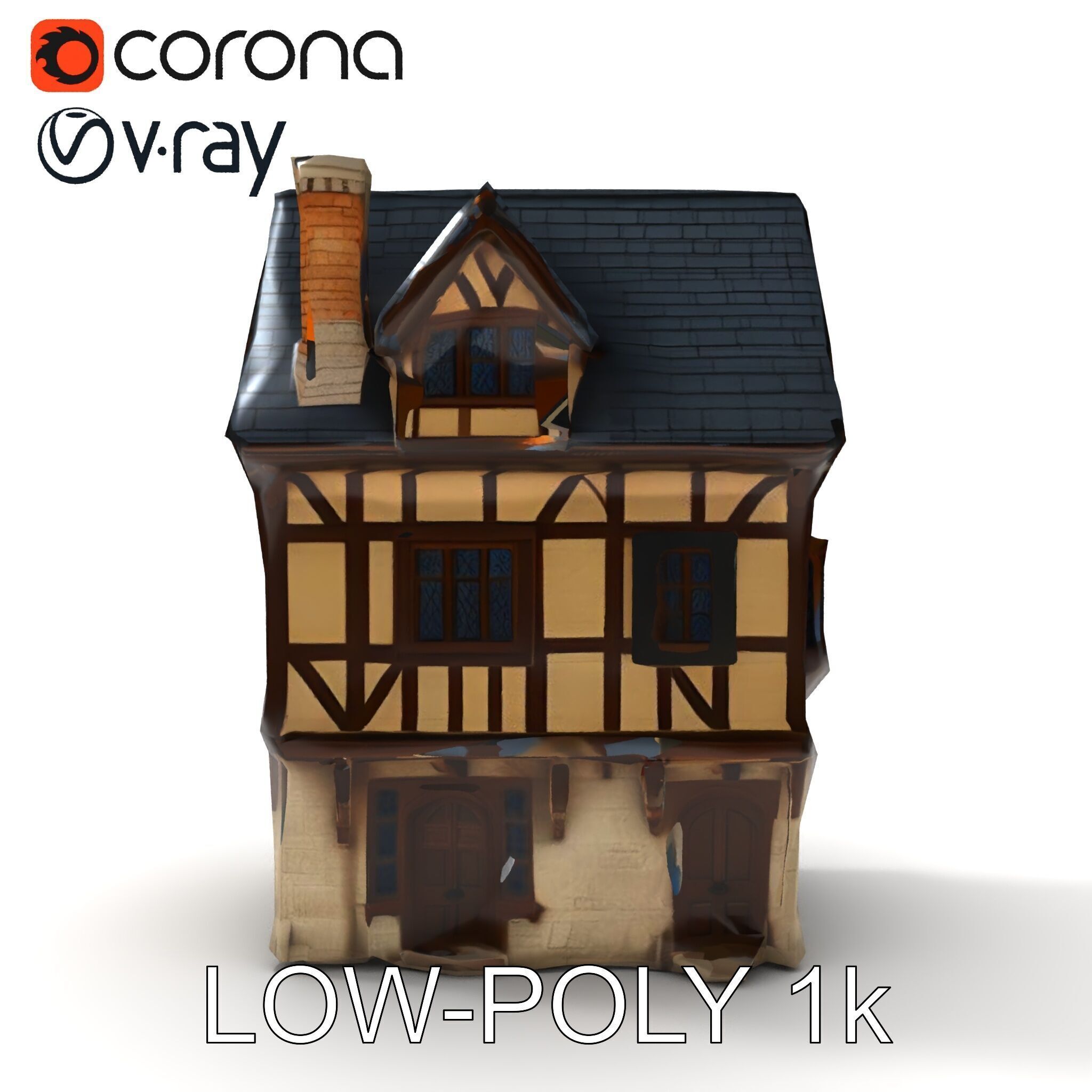 Medieval Timbered House Model Pack Low-poly 3D model_29