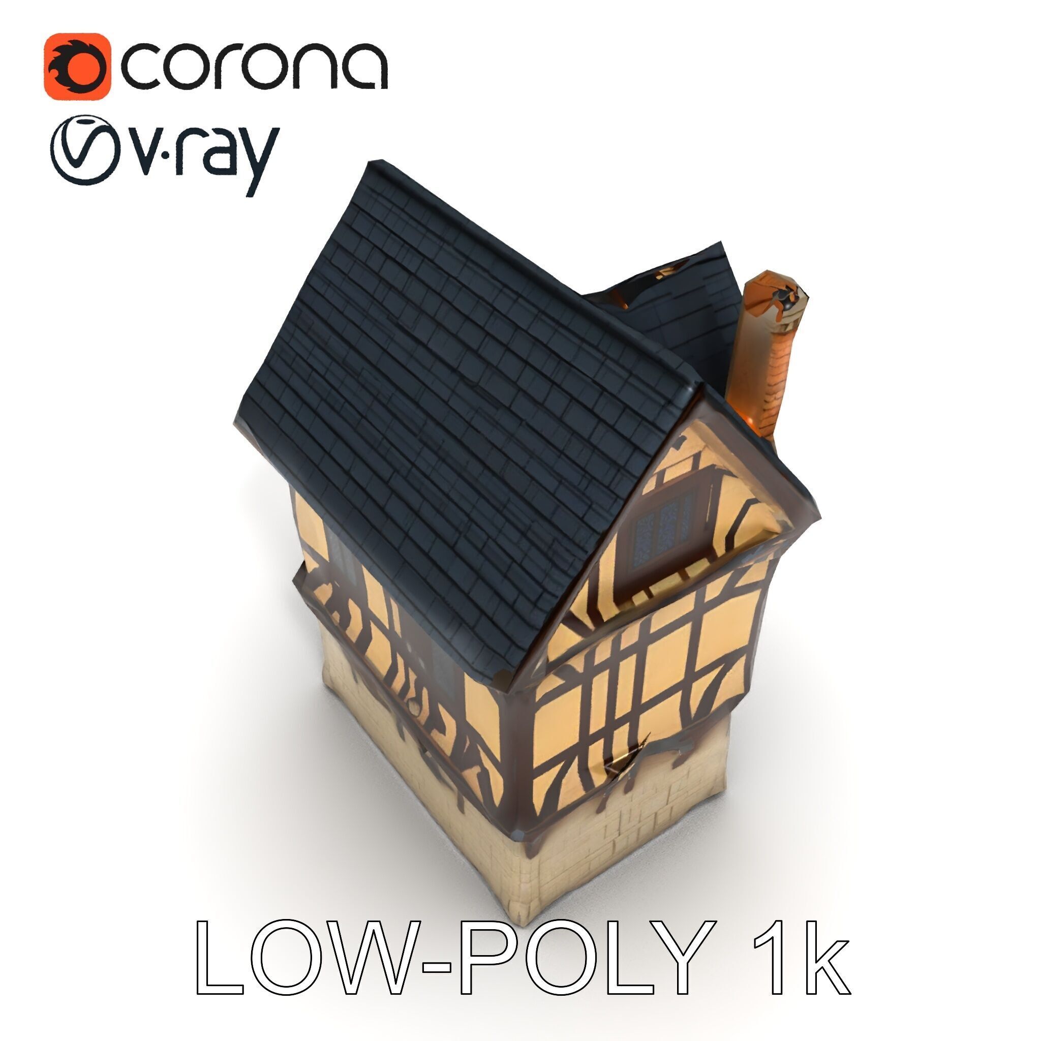 Medieval Timbered House Model Pack Low-poly 3D model_7