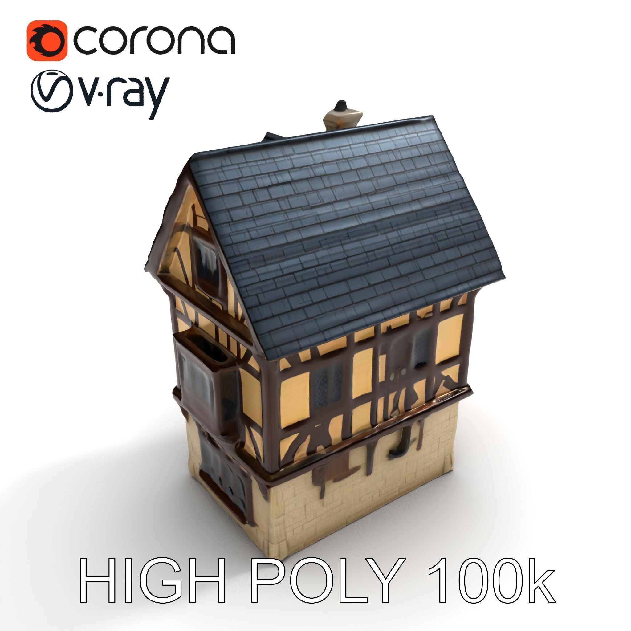 Medieval Timbered House Model Pack Low-poly 3D model_32
