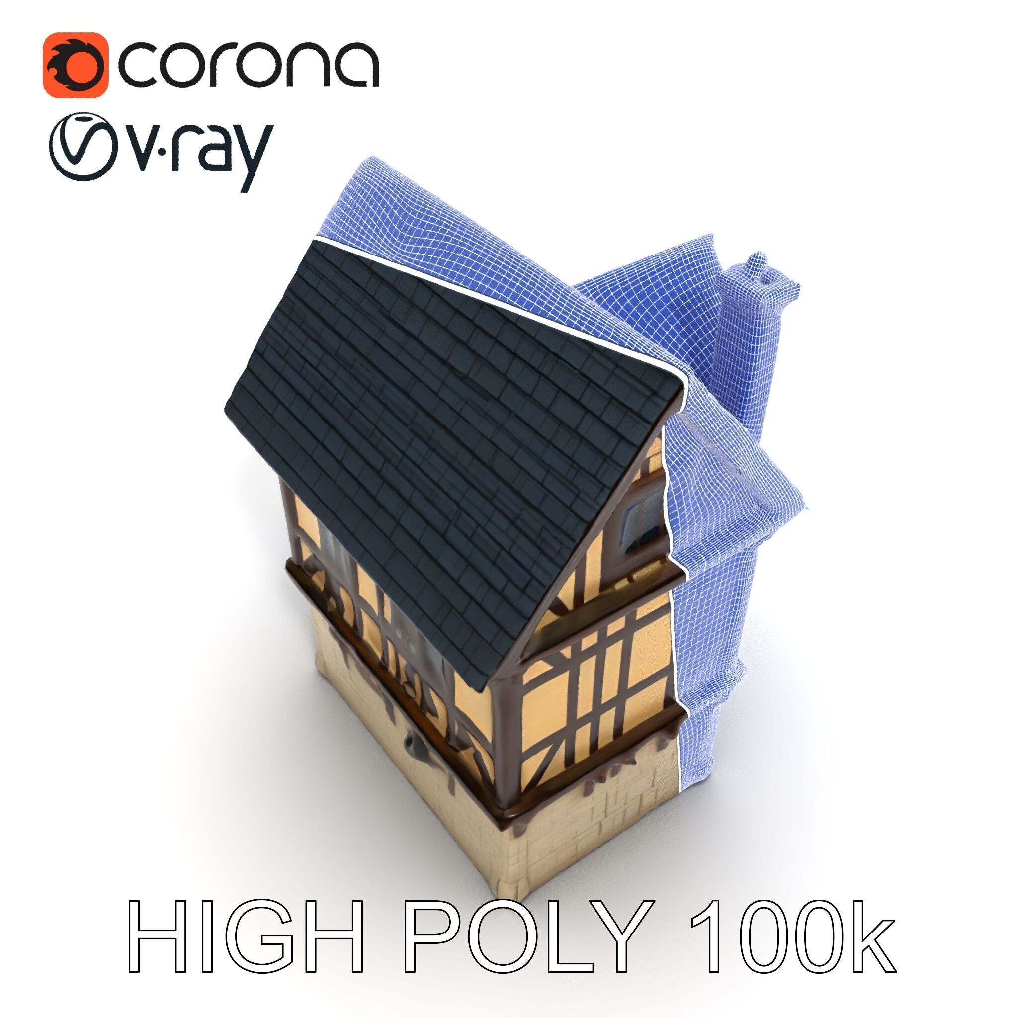 Medieval Timbered House Model Pack Low-poly 3D model_11