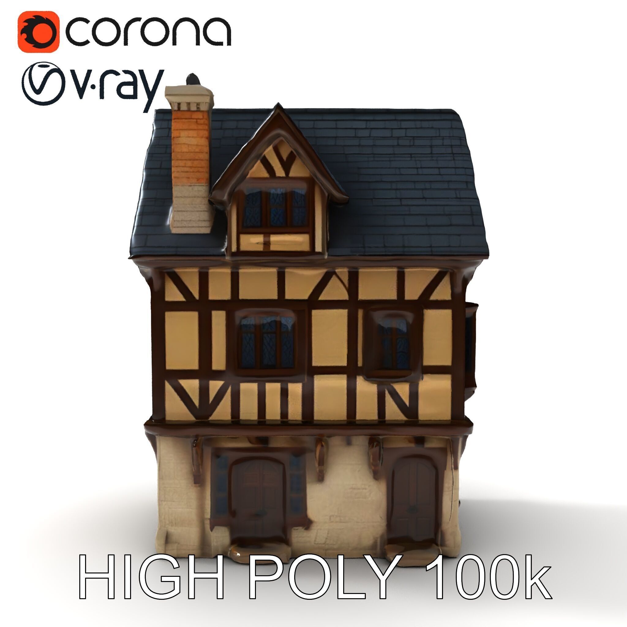 Medieval Timbered House Model Pack Low-poly 3D model_25