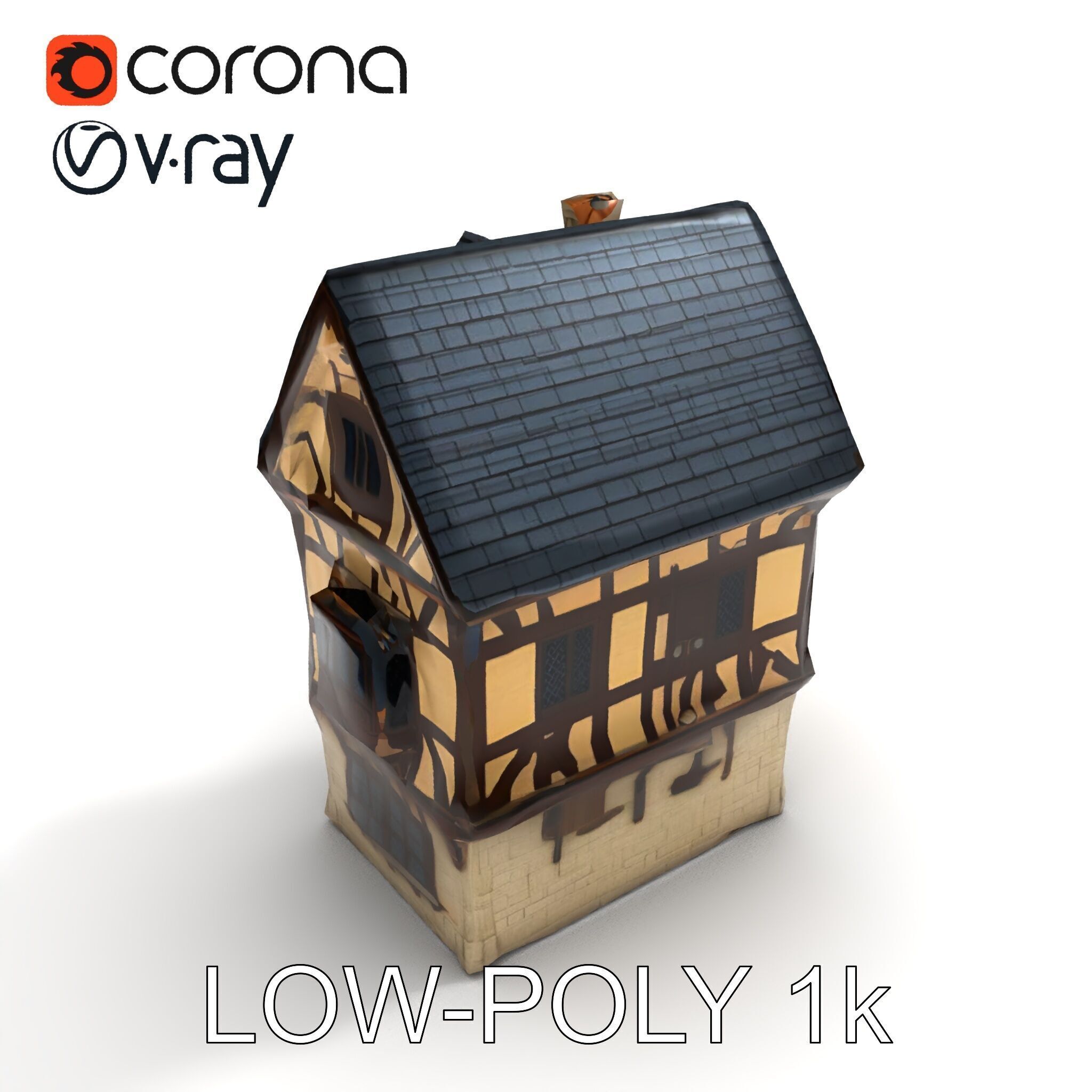 Medieval Timbered House Model Pack Low-poly 3D model_22