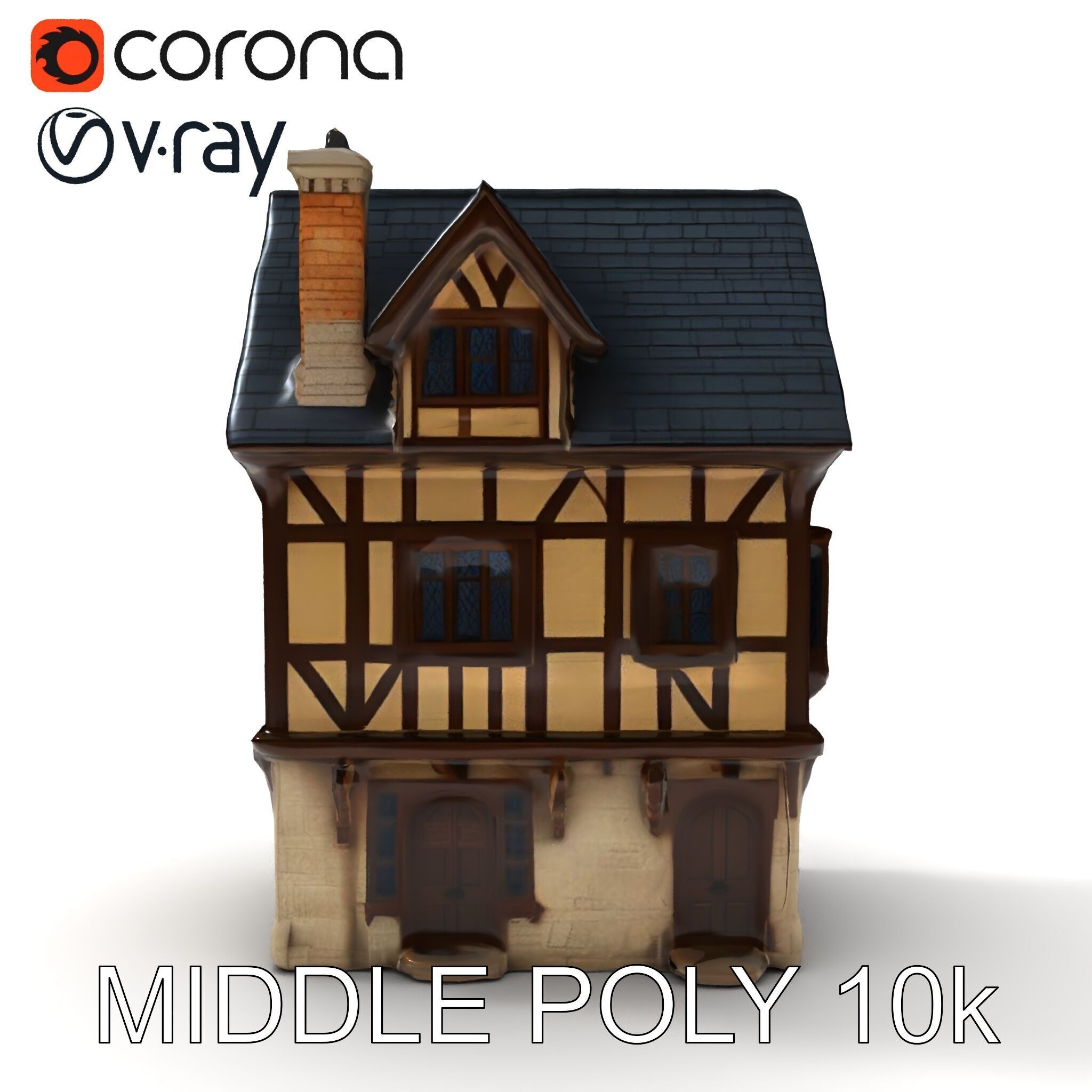 Medieval Timbered House Model Pack Low-poly 3D model_9