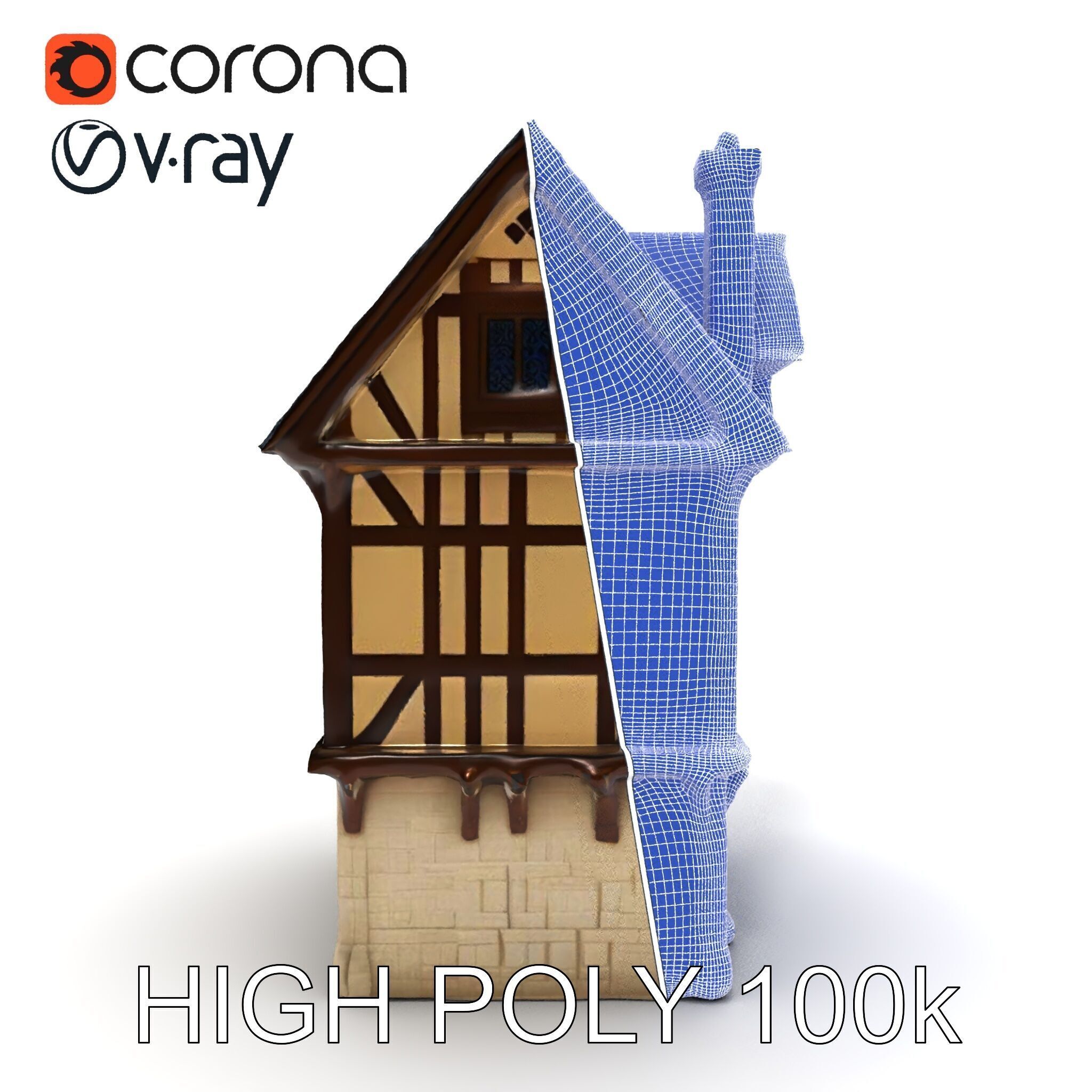 Medieval Timbered House Model Pack Low-poly 3D model_35