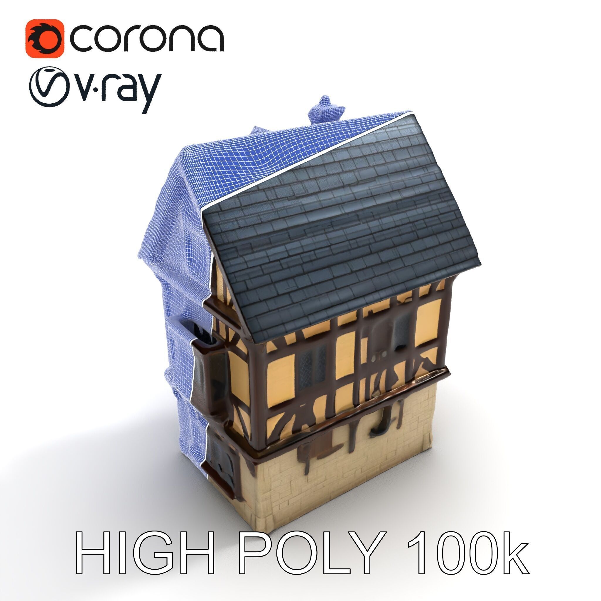 Medieval Timbered House Model Pack Low-poly 3D model_14