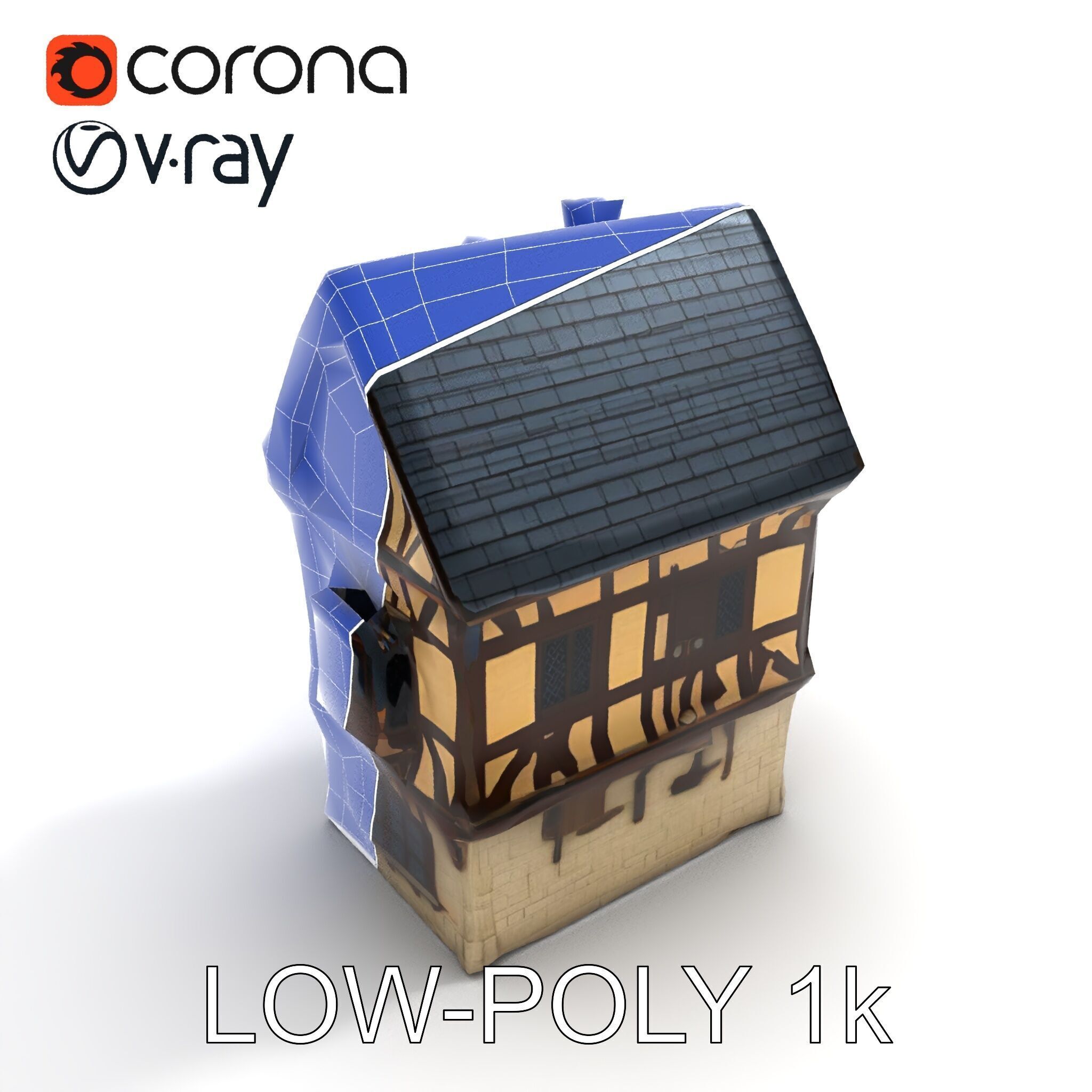 Medieval Timbered House Model Pack Low-poly 3D model_27