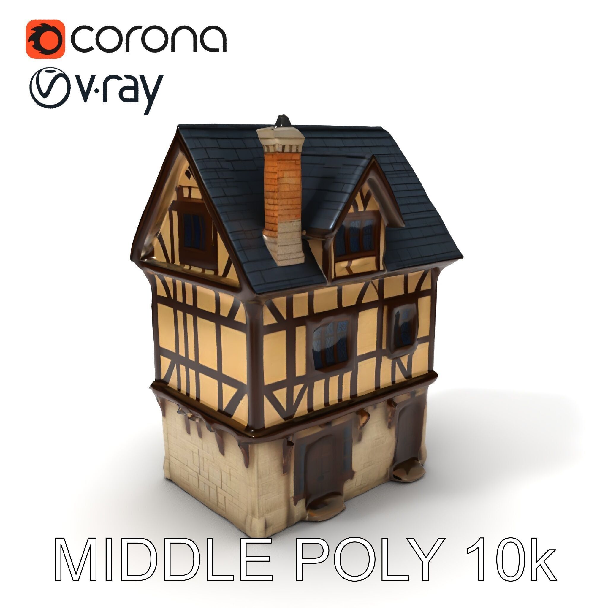 Medieval Timbered House Model Pack Low-poly 3D model_30