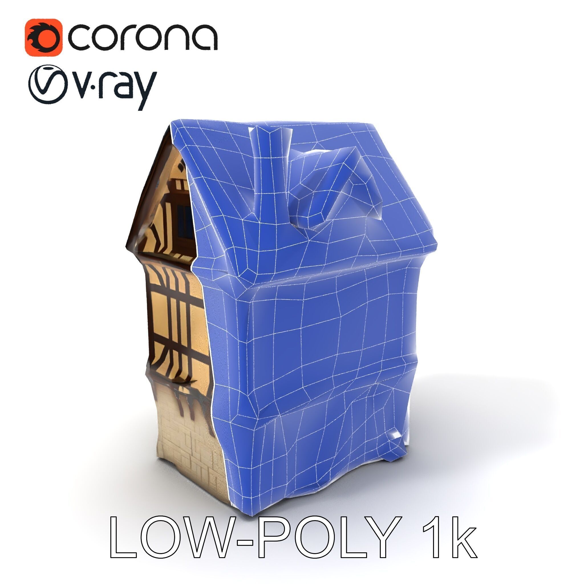 Medieval Timbered House Model Pack Low-poly 3D model_10