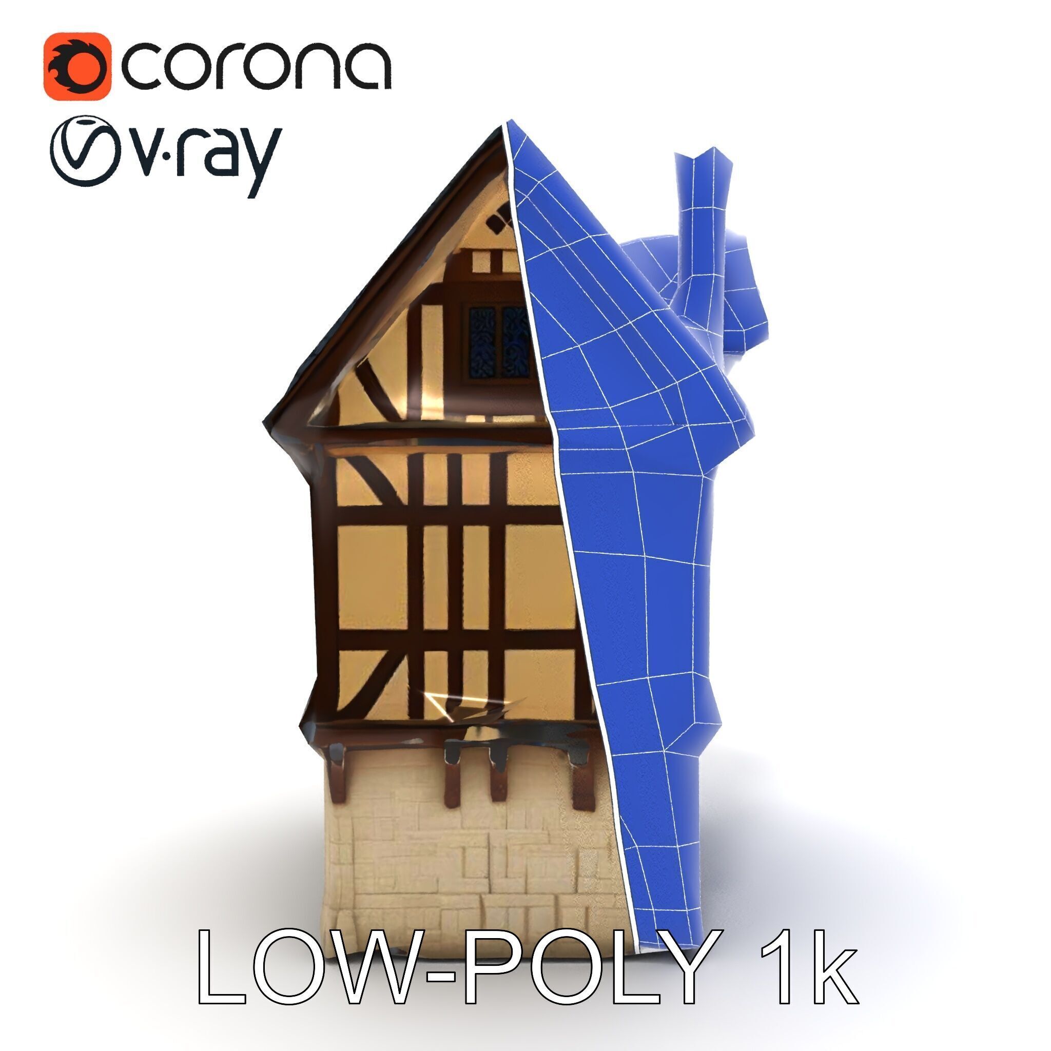 Medieval Timbered House Model Pack Low-poly 3D model_19
