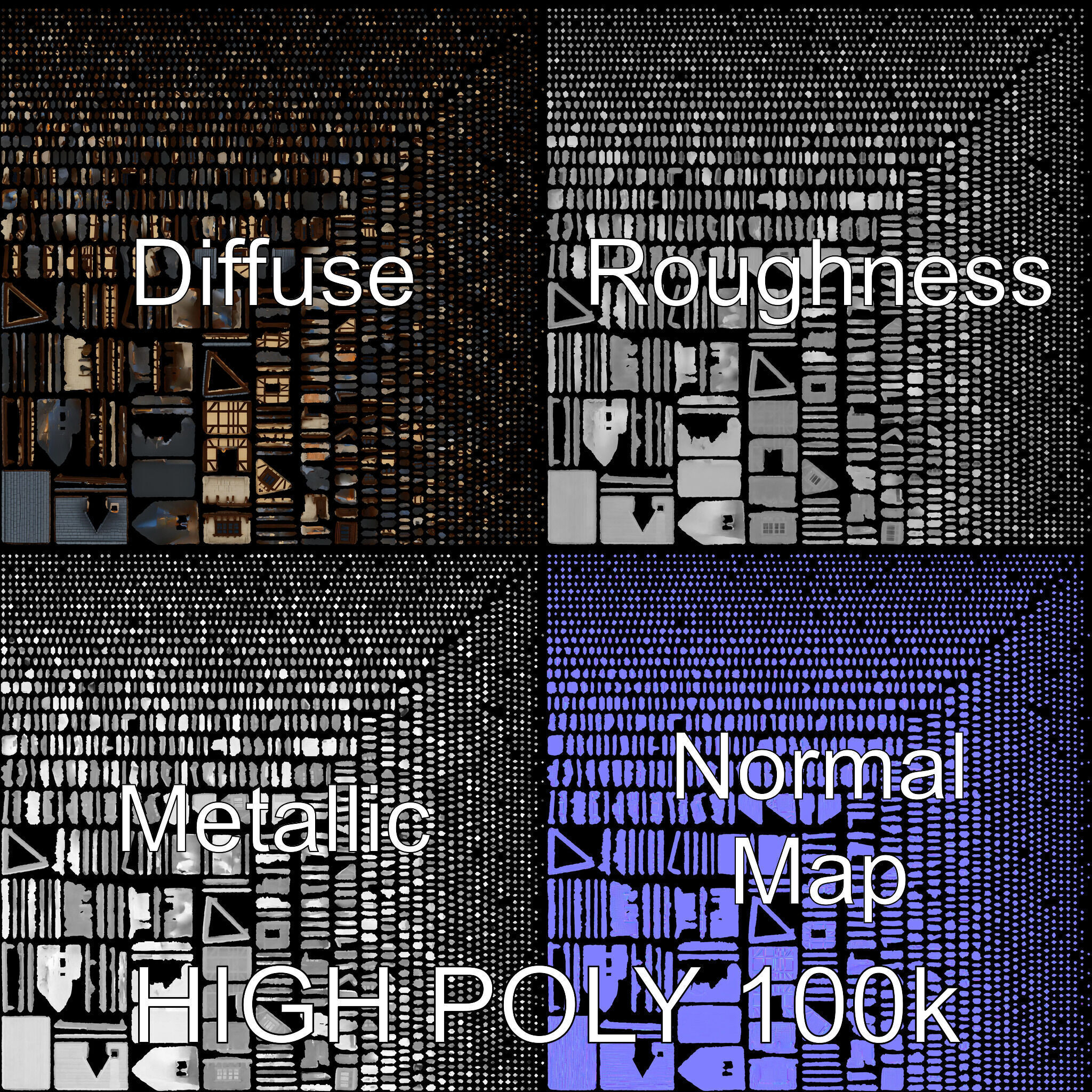 Medieval Timbered House Model Pack Low-poly 3D model_2