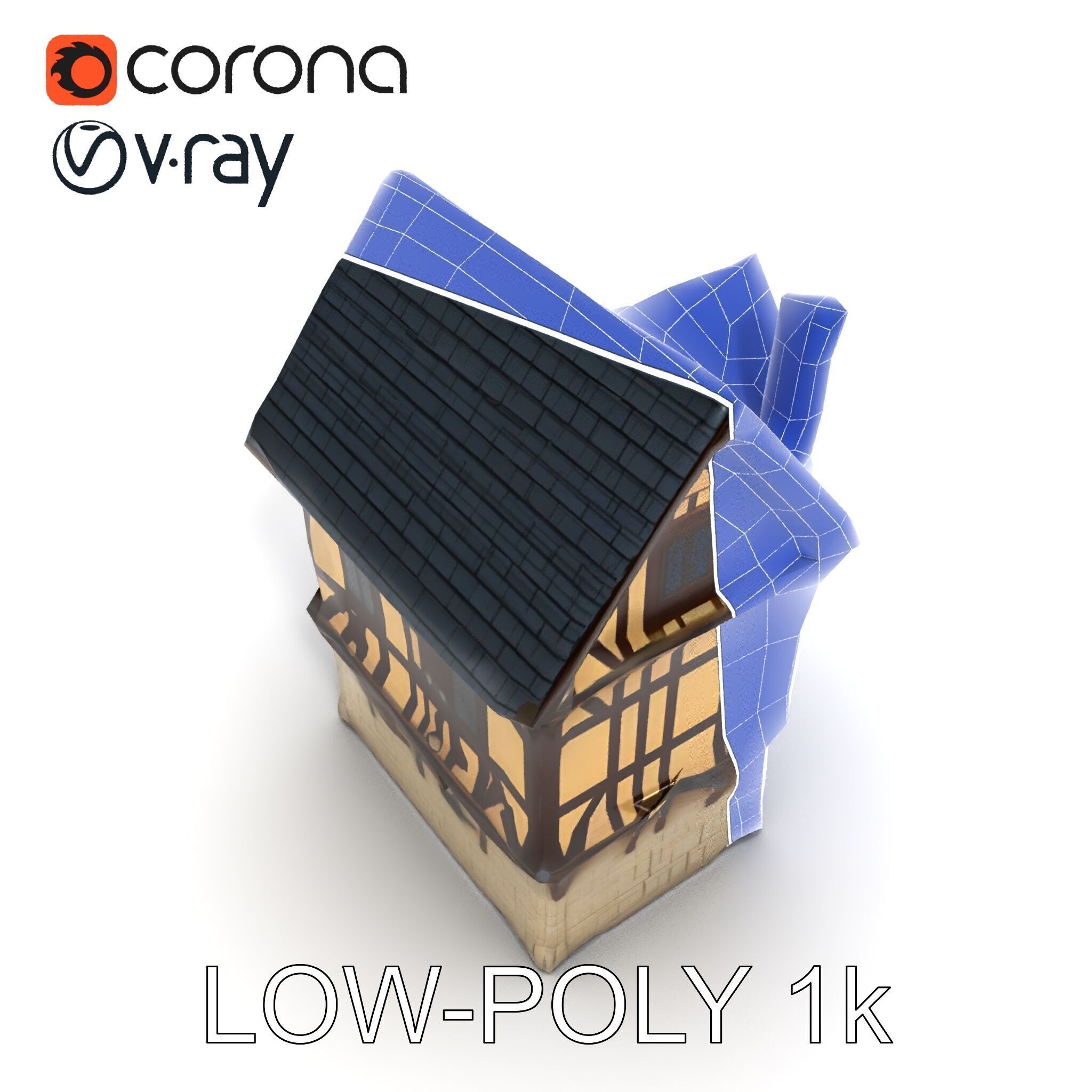Medieval Timbered House Model Pack Low-poly 3D model_34