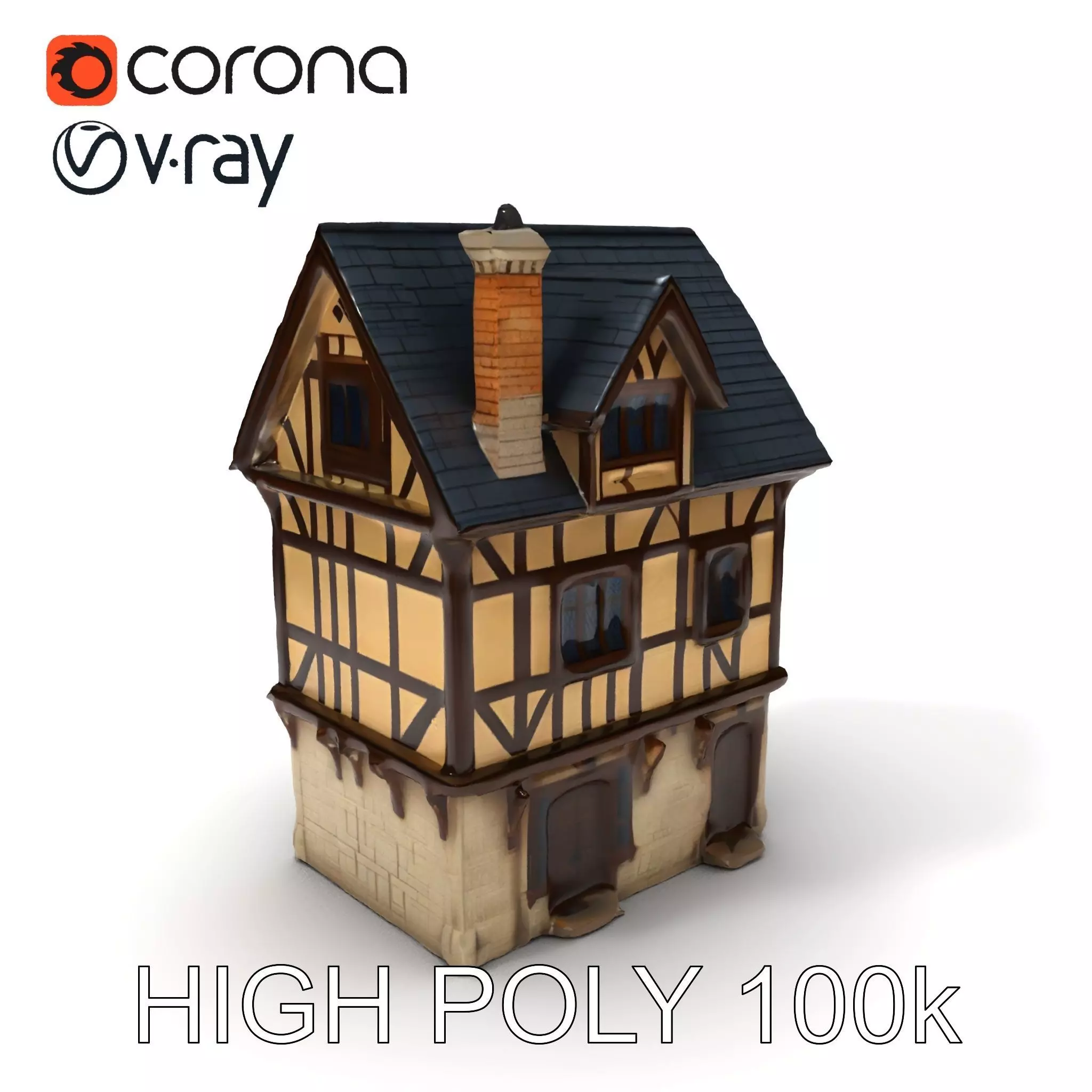 Medieval Timbered House Model Pack Low-poly 3D model_0