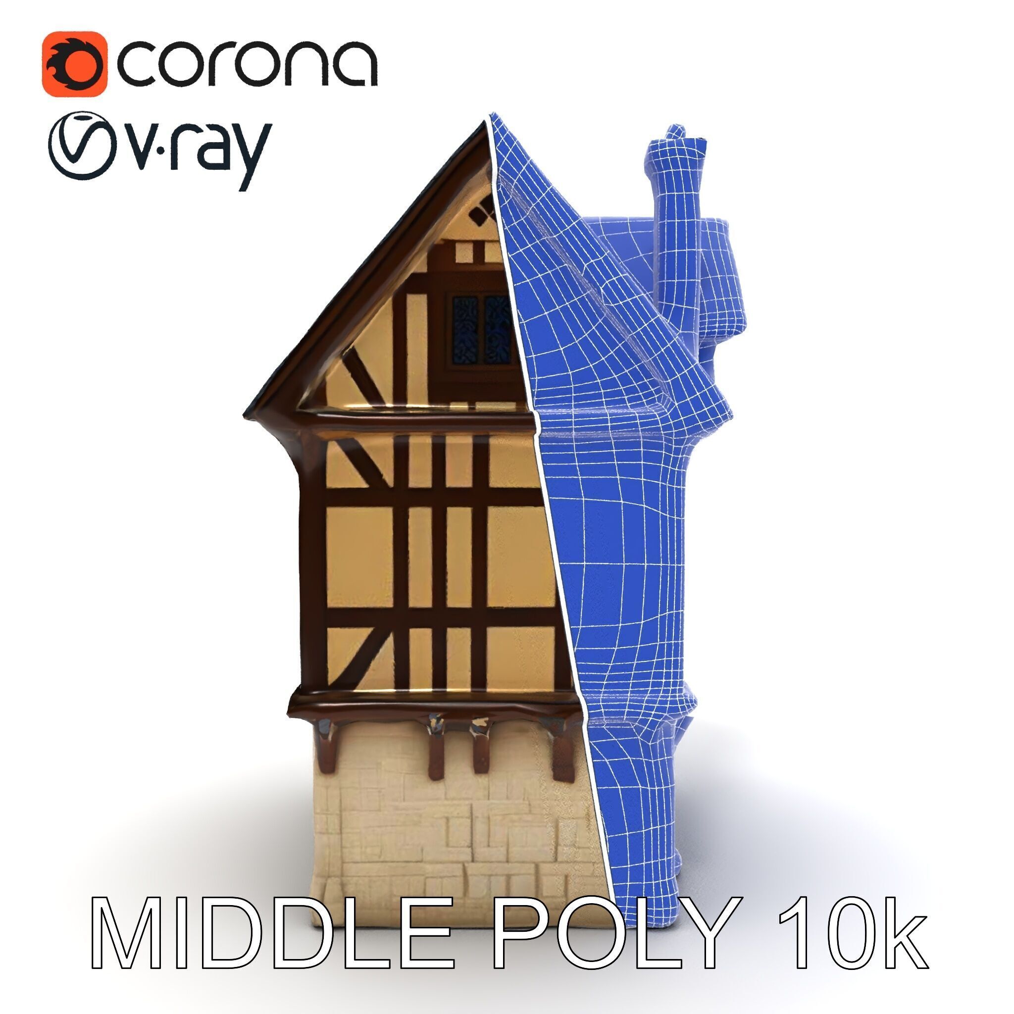 Medieval Timbered House Model Pack Low-poly 3D model_26