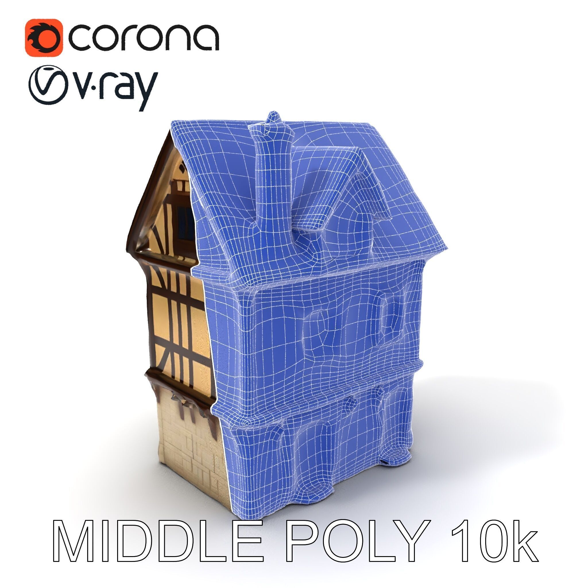 Medieval Timbered House Model Pack Low-poly 3D model_12