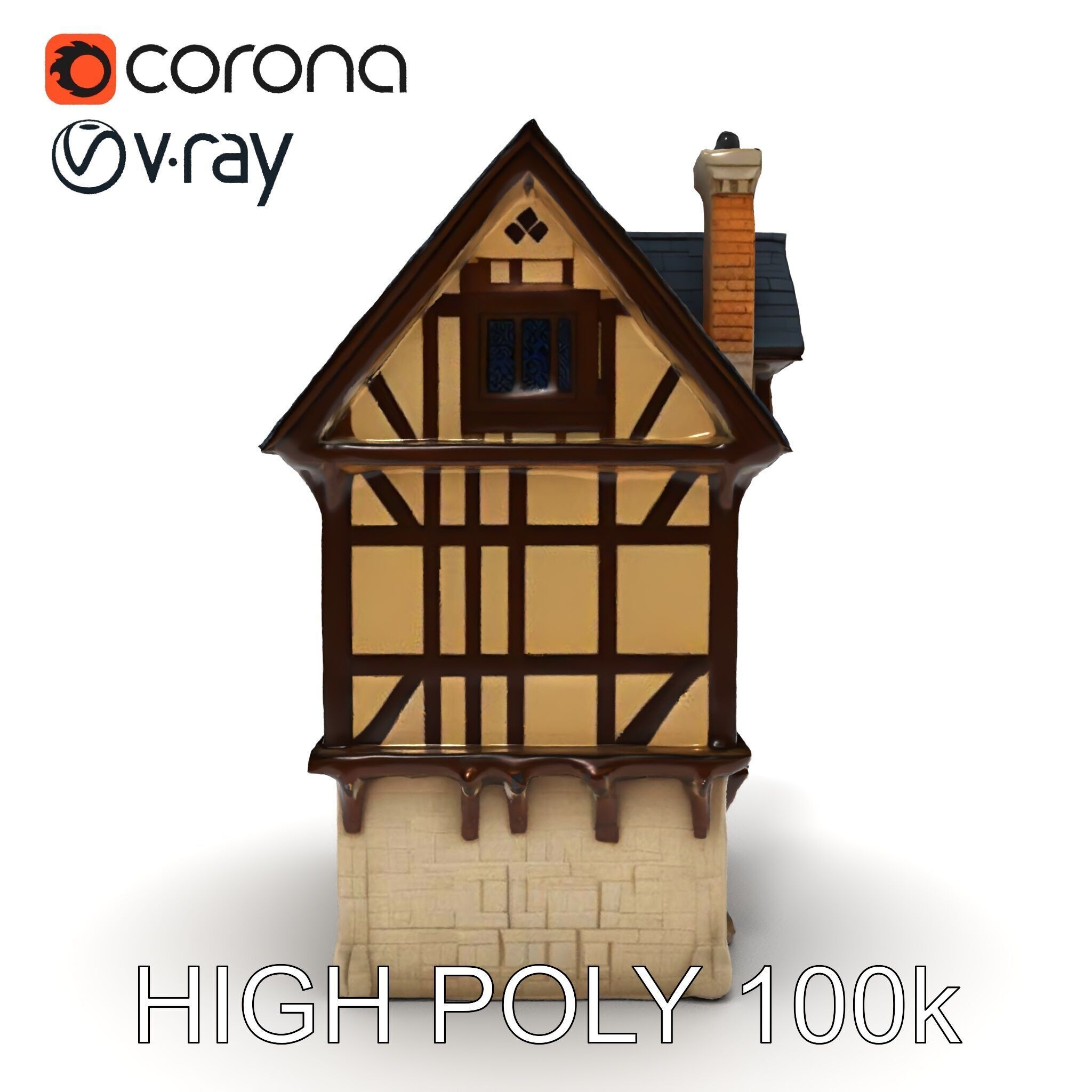 Medieval Timbered House Model Pack Low-poly 3D model_17