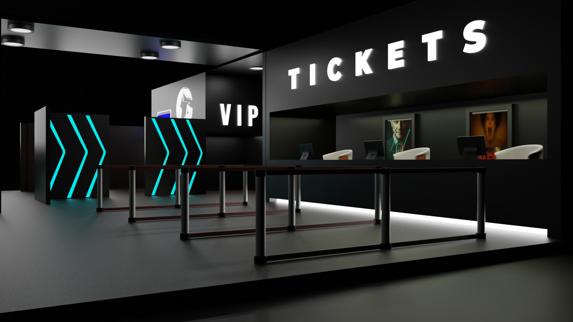 Modern ticket booth with vip entrance 3D model_4