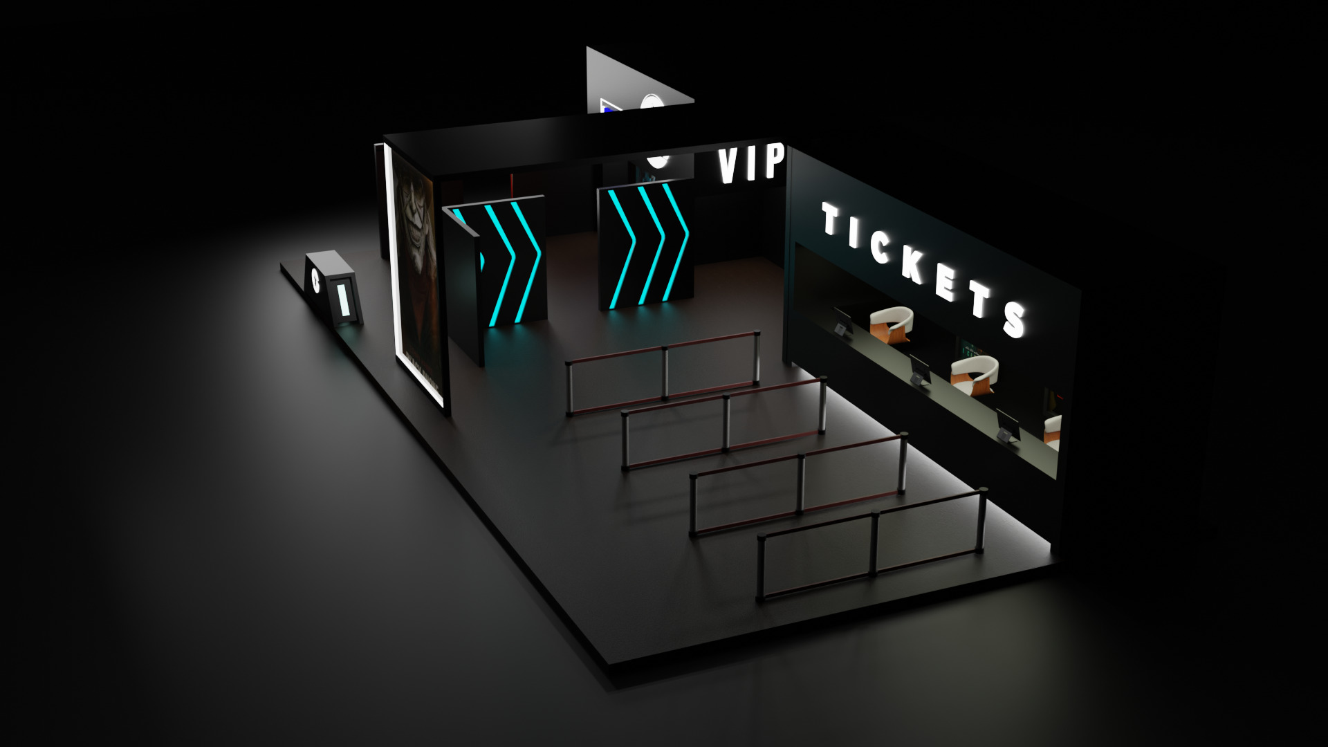 Modern ticket booth with vip entrance 3D model_5