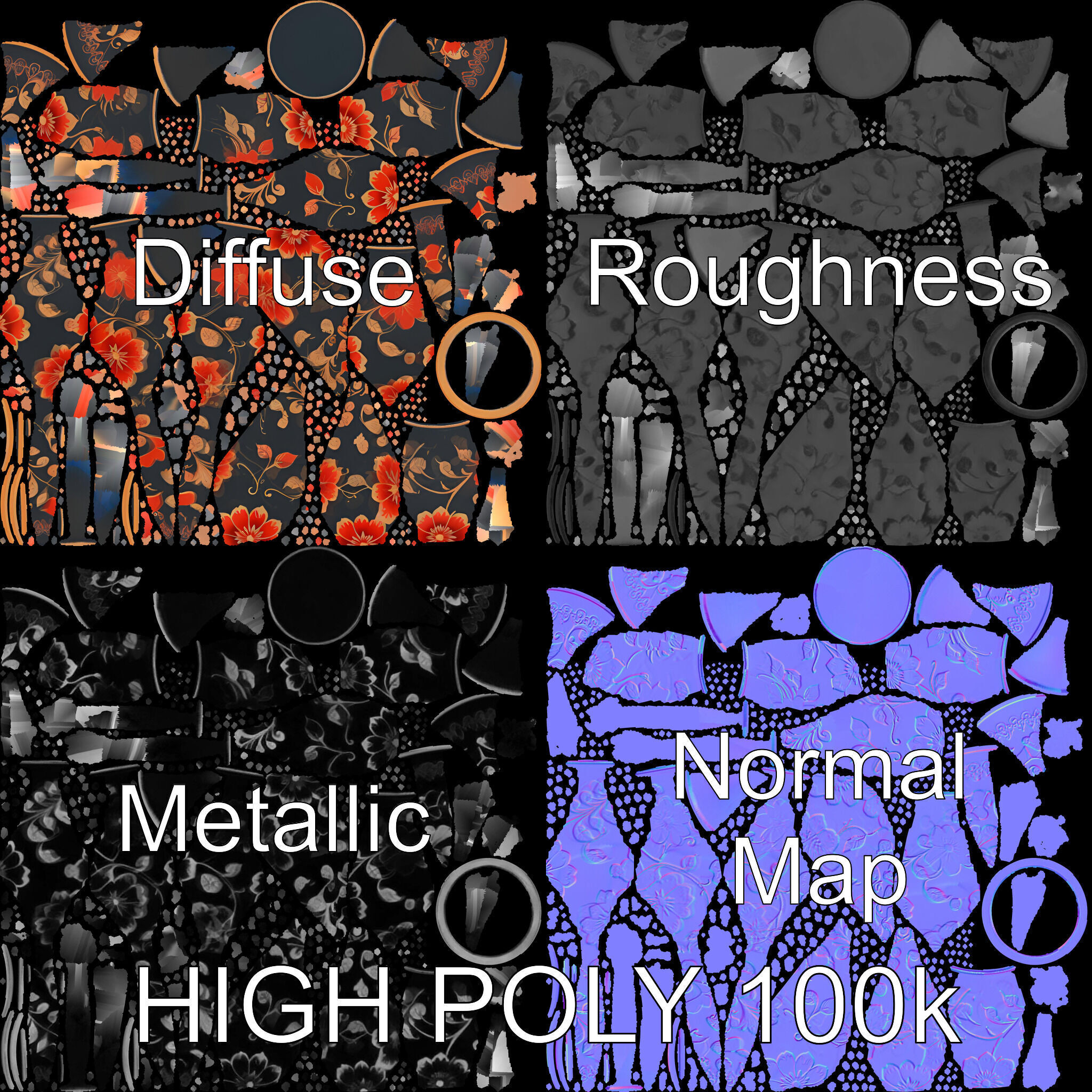 Decorative Floral Vase D Model Pack Low-poly 3D model_2