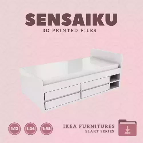 SLAKT Bed Frame w Storage for Dollhouse - IKEA - 3D Print