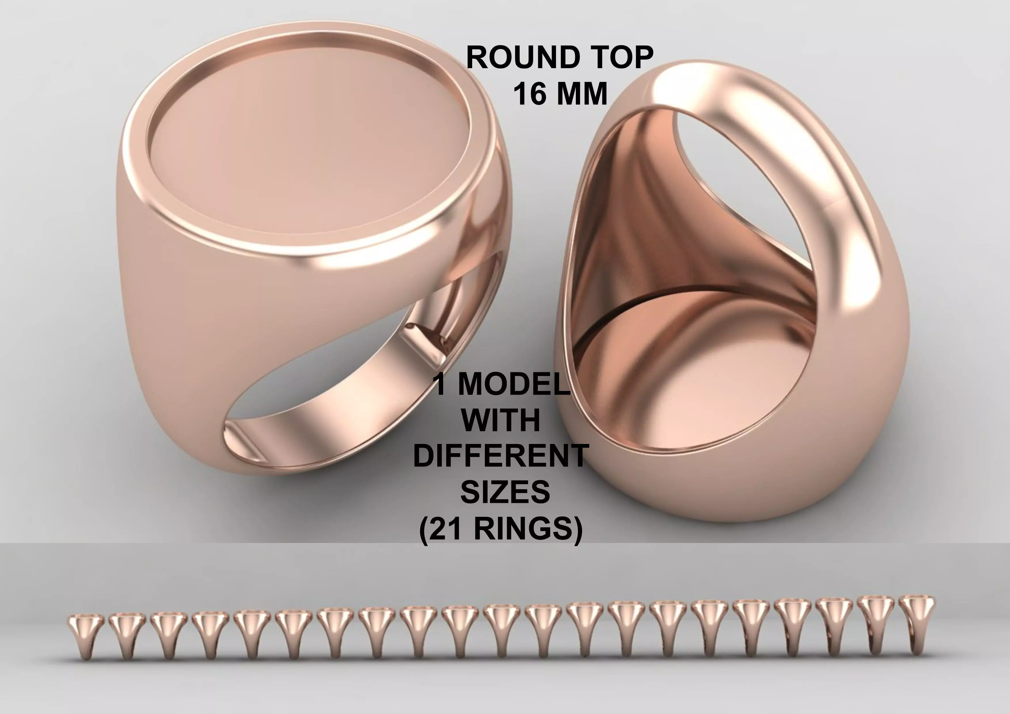 Round Enamel Ring Base 16MM top in All sizes 174-MWC 3D print model