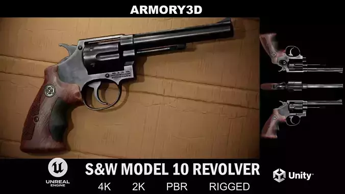 GAME READY SW MODEL 10 REVOLVER PBR RIGGED Low-poly 3D model