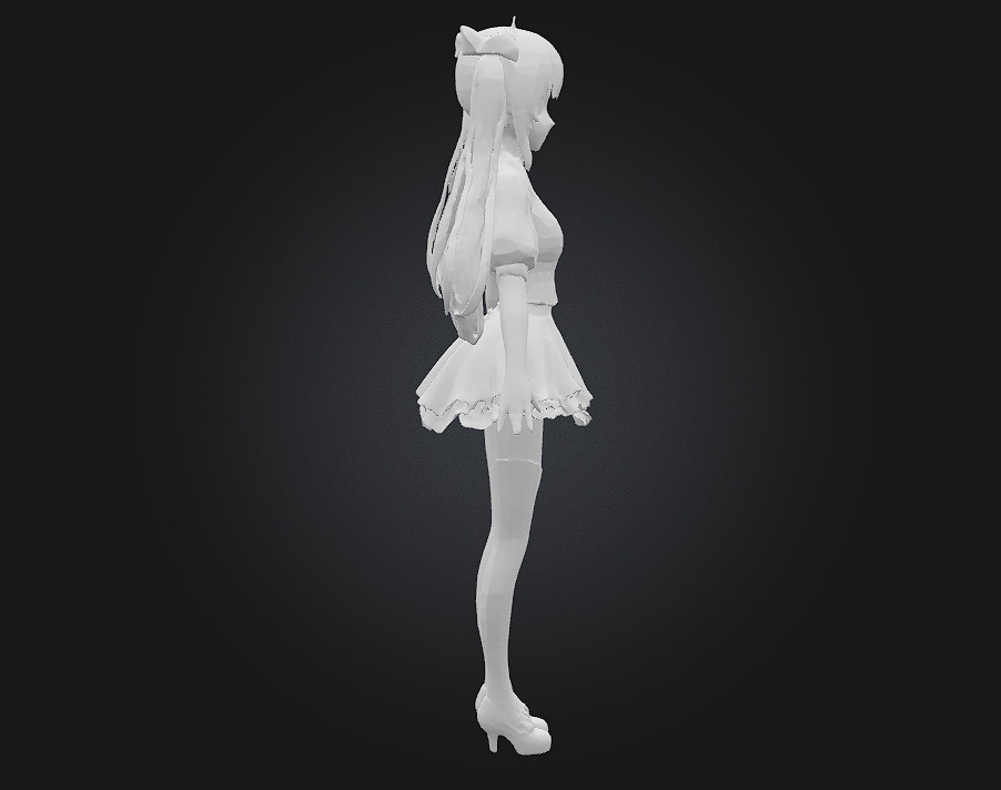 Pink-Haired Anime Girl with Blue Bows 3D model | CGTrader