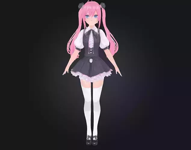 Pink-Haired Anime Girl with Blue Bows