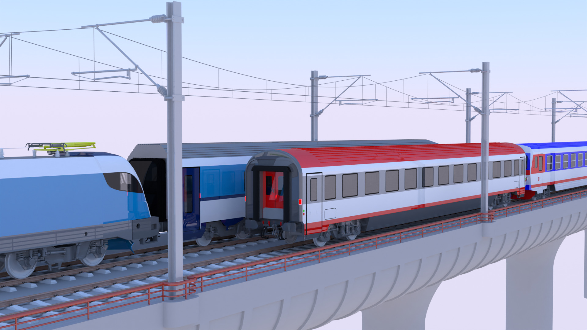 Vectrain and diesel train on bridge 3D model_7