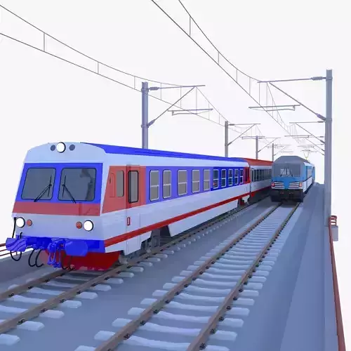 Vectrain and diesel train on bridge 3D model