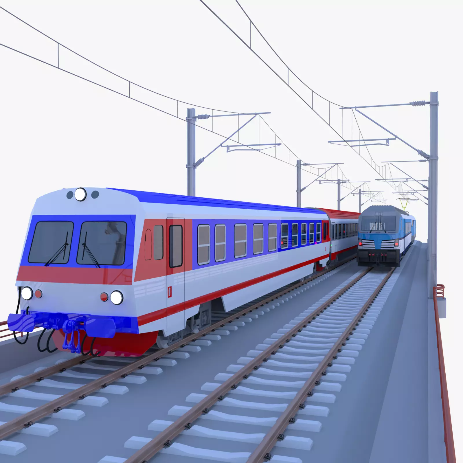 Vectrain and diesel train on bridge 3D model_0
