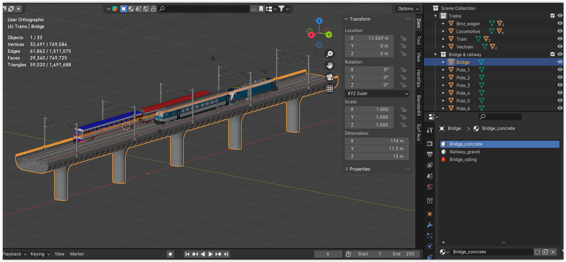 Vectrain and diesel train on bridge 3D model_9