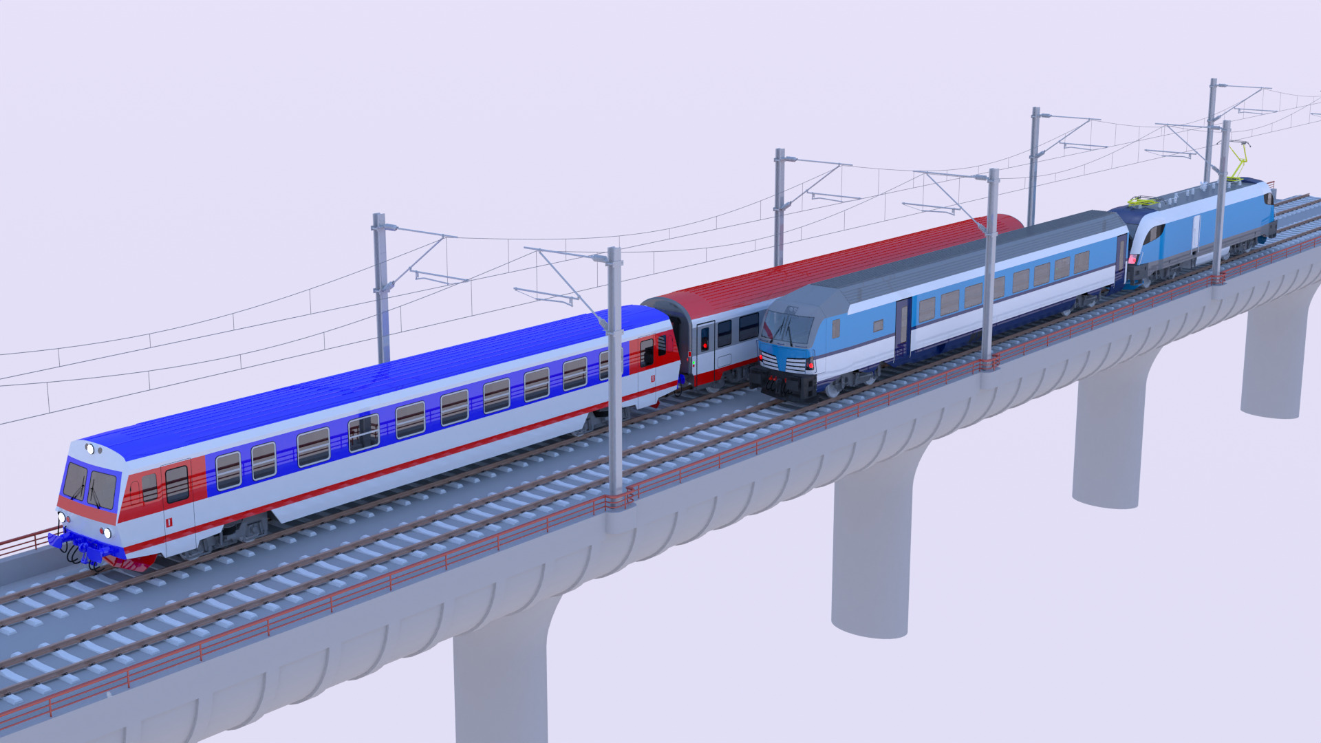 Vectrain and diesel train on bridge 3D model_4