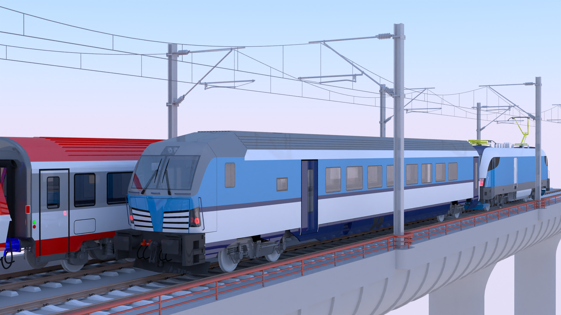 Vectrain and diesel train on bridge 3D model_2