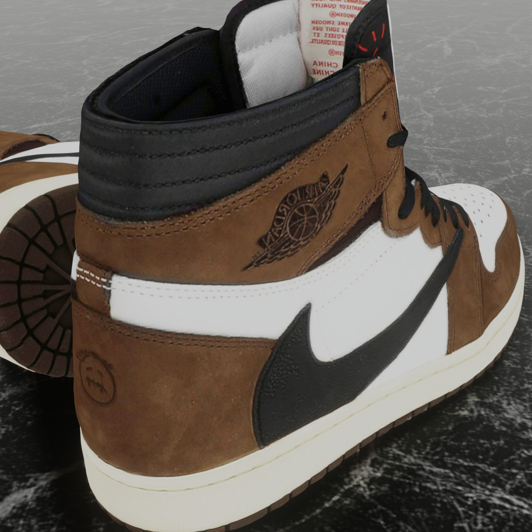 TRAVIS SCOTT X NIKE AIR JORDAN 1 HIGH 3D SHOES Low-poly 3D model_11