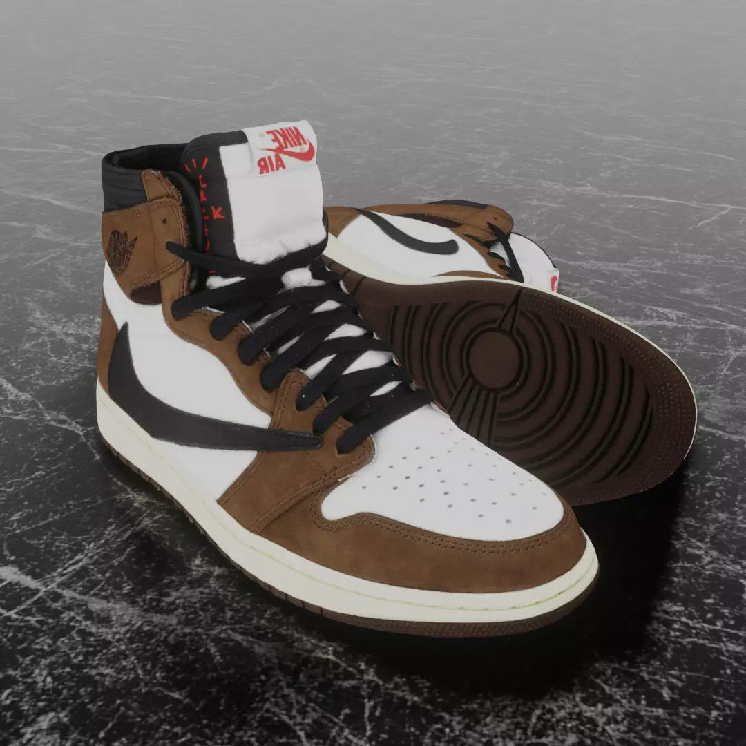 TRAVIS SCOTT X NIKE AIR JORDAN 1 HIGH 3D SHOES Low-poly 3D model_0