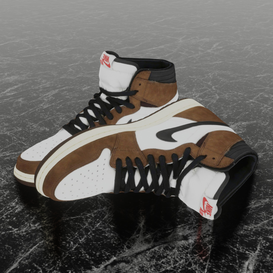 TRAVIS SCOTT X NIKE AIR JORDAN 1 HIGH 3D SHOES Low-poly 3D model_1