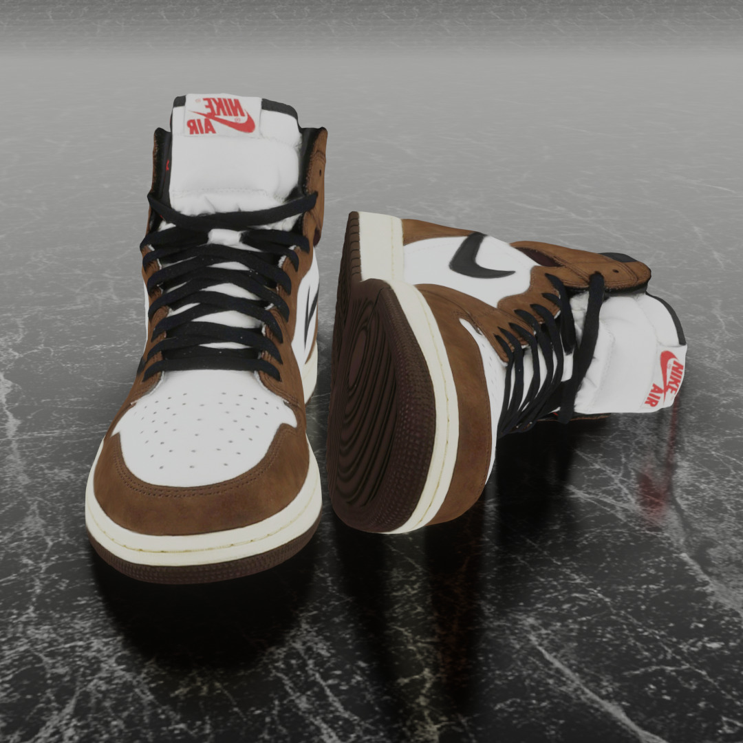TRAVIS SCOTT X NIKE AIR JORDAN 1 HIGH 3D SHOES Low-poly 3D model_3