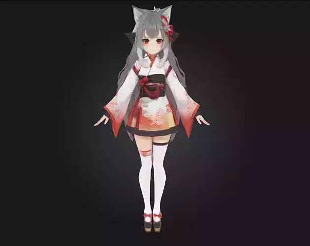 Anime Kitsune Kimono Girl
